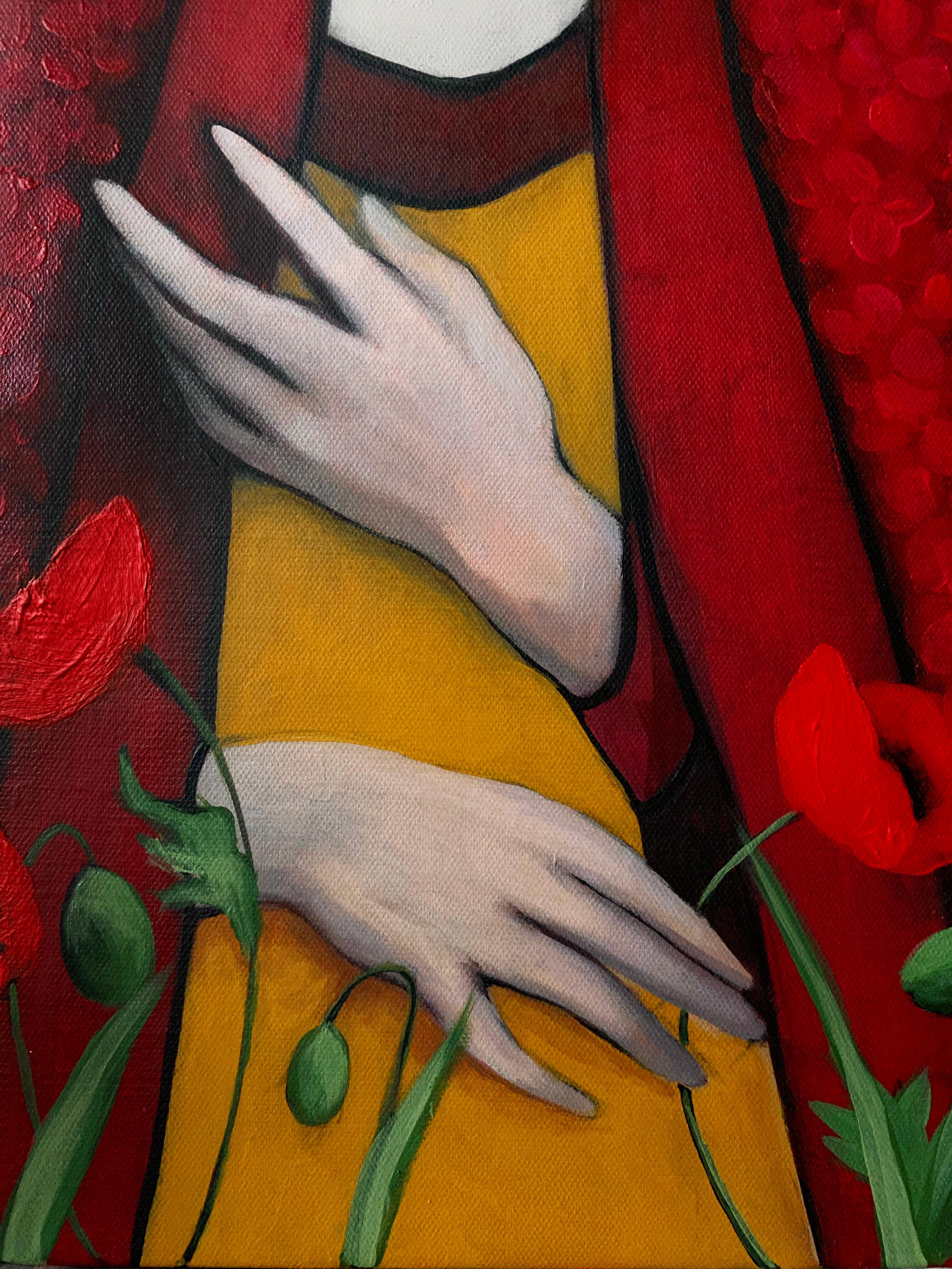 Stepping on a field of blooming poppies , 80x60cm, acrylic, canvas For Sale 4