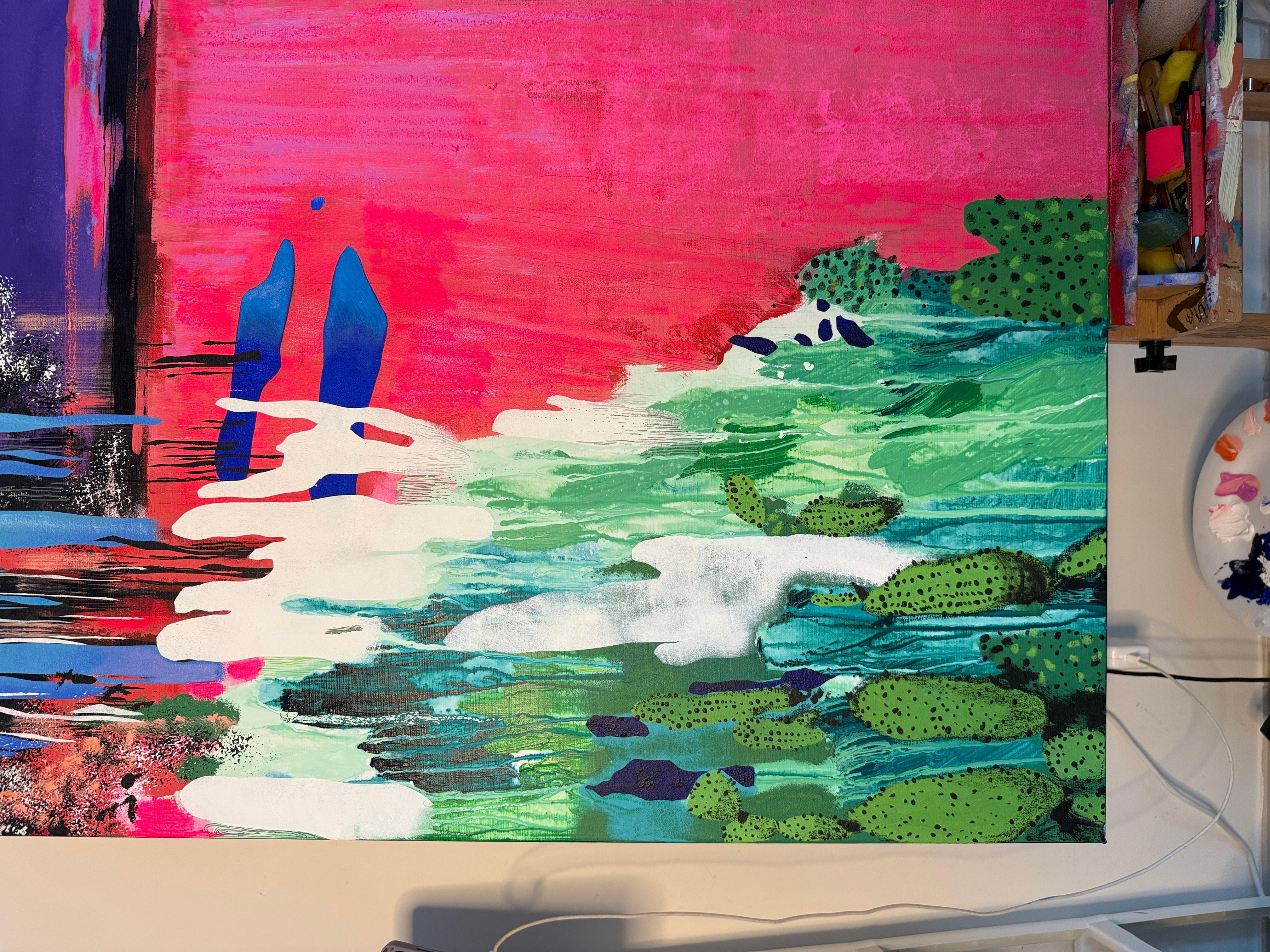 Sometimes the landscape can tell more than figurative works.

Thanks to emigration, I increasingly use new colors and forms. Gray-blue tones have been replaced by bright red and acid. For me, this is something about freedom and courage

Even among