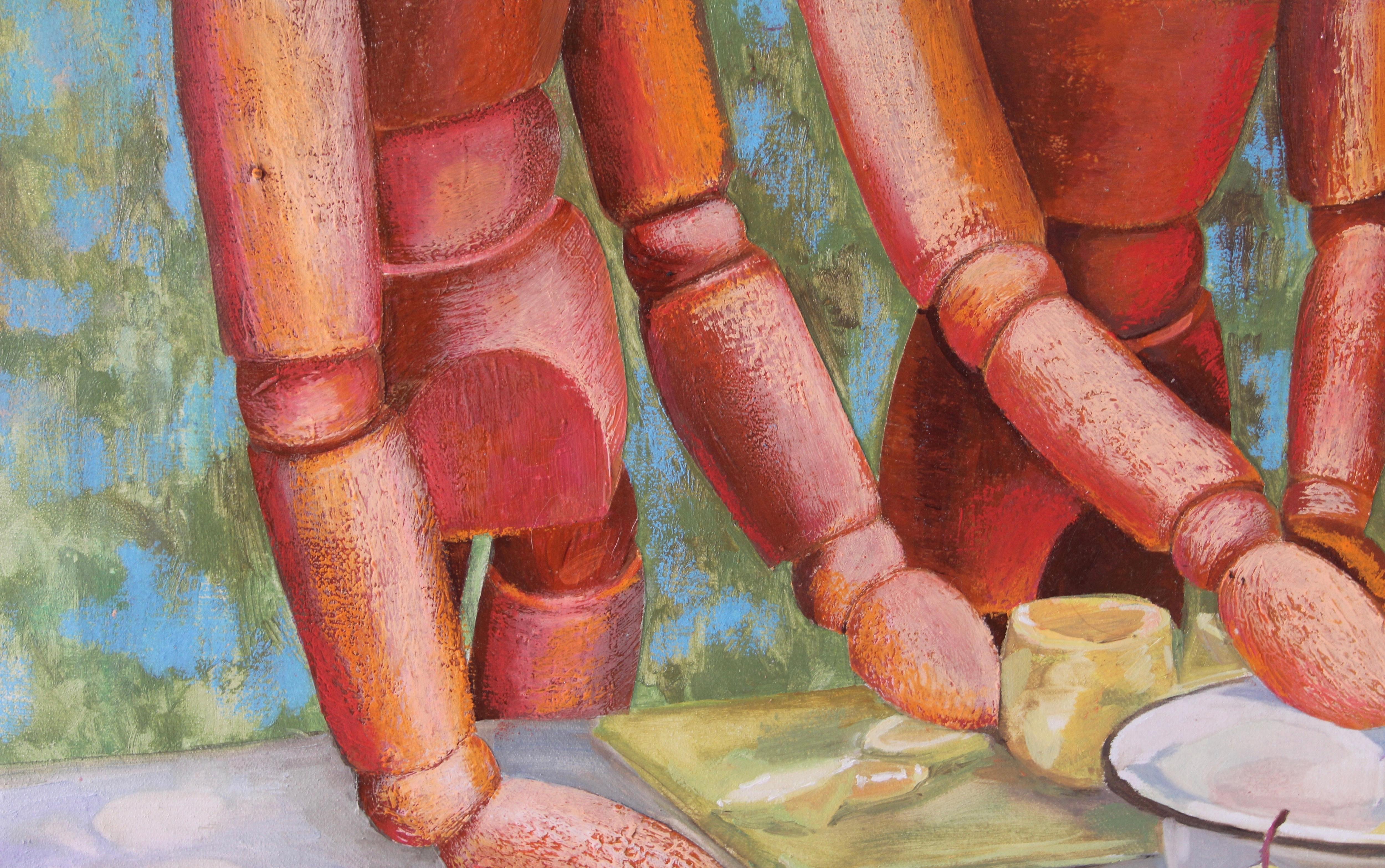 In my paintings, I chose the main character
Gestalt wooden figurine of a man)
and trying to 