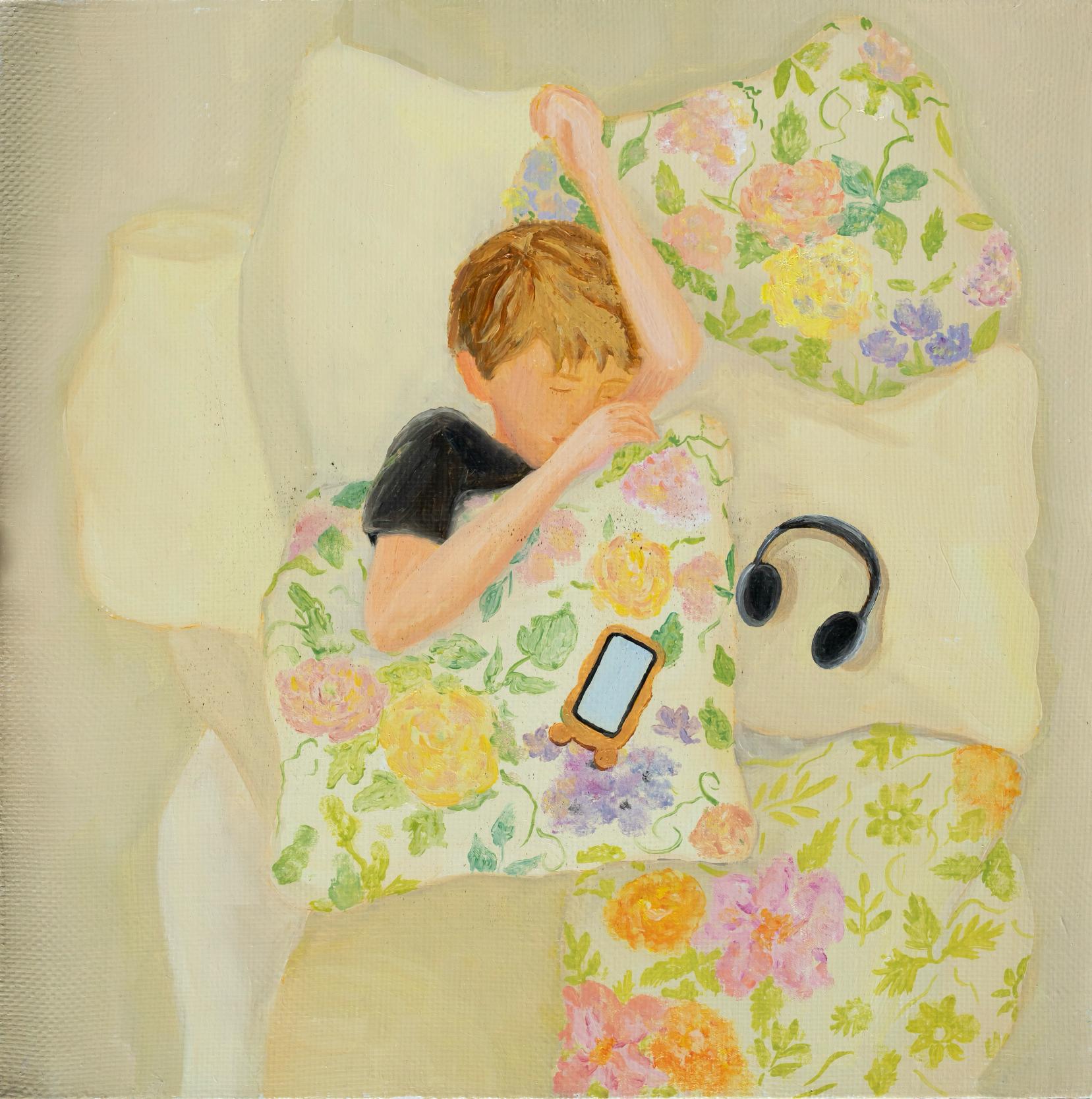At grandma's, 30*30cm, canvas/oil - Art by Elena Ermuraki