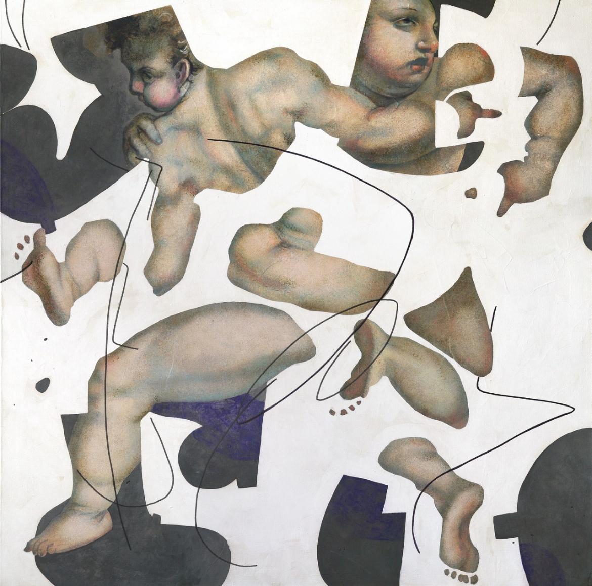Putti. Homage to Vasari. 100x100cm, acrylic on canvas - Art by Olga Rikun