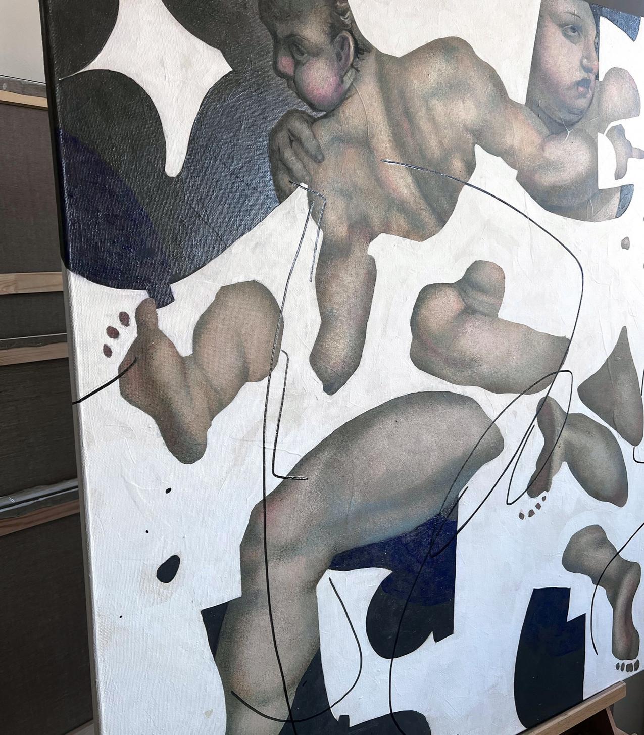 Putti. Homage to Vasari. 100x100cm, acrylic on canvas For Sale 1