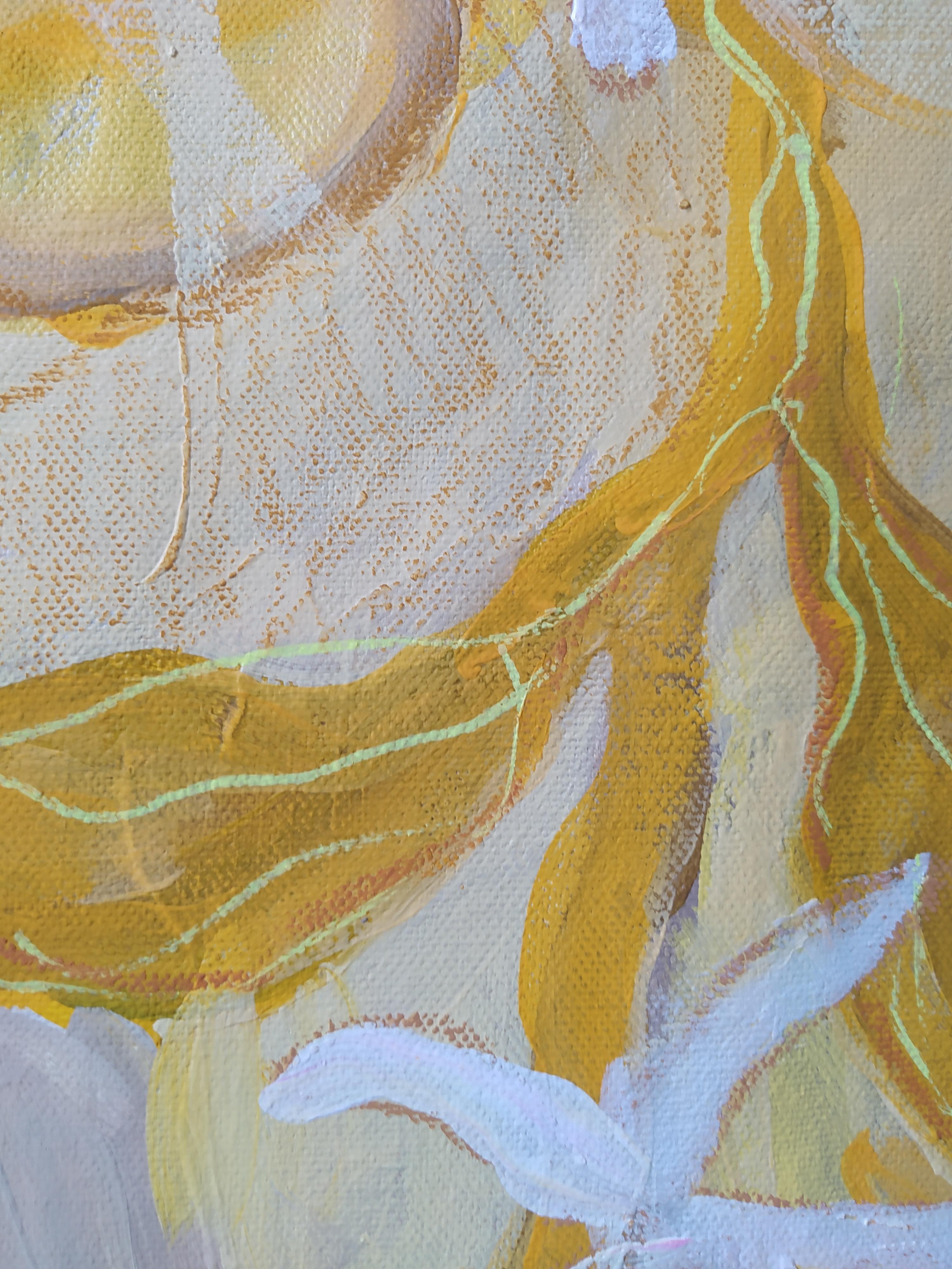 Banana leaves, 100x70cm, acrylic/canvas/pastel - Abstract Art by Fleur