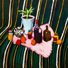 Green still life, 100x100 cm, oil on canvas