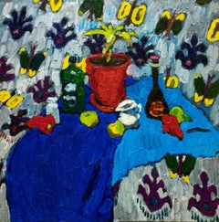 Still life with a red pot., 100x100 cm, oil on canvas