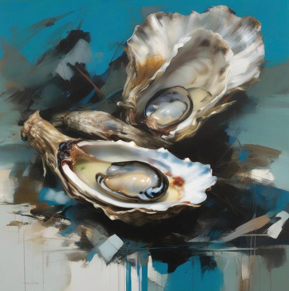Ostriche, 80х80cm, stampa su tela.Edizione di 20 pezzi - Print di Peter Simakov