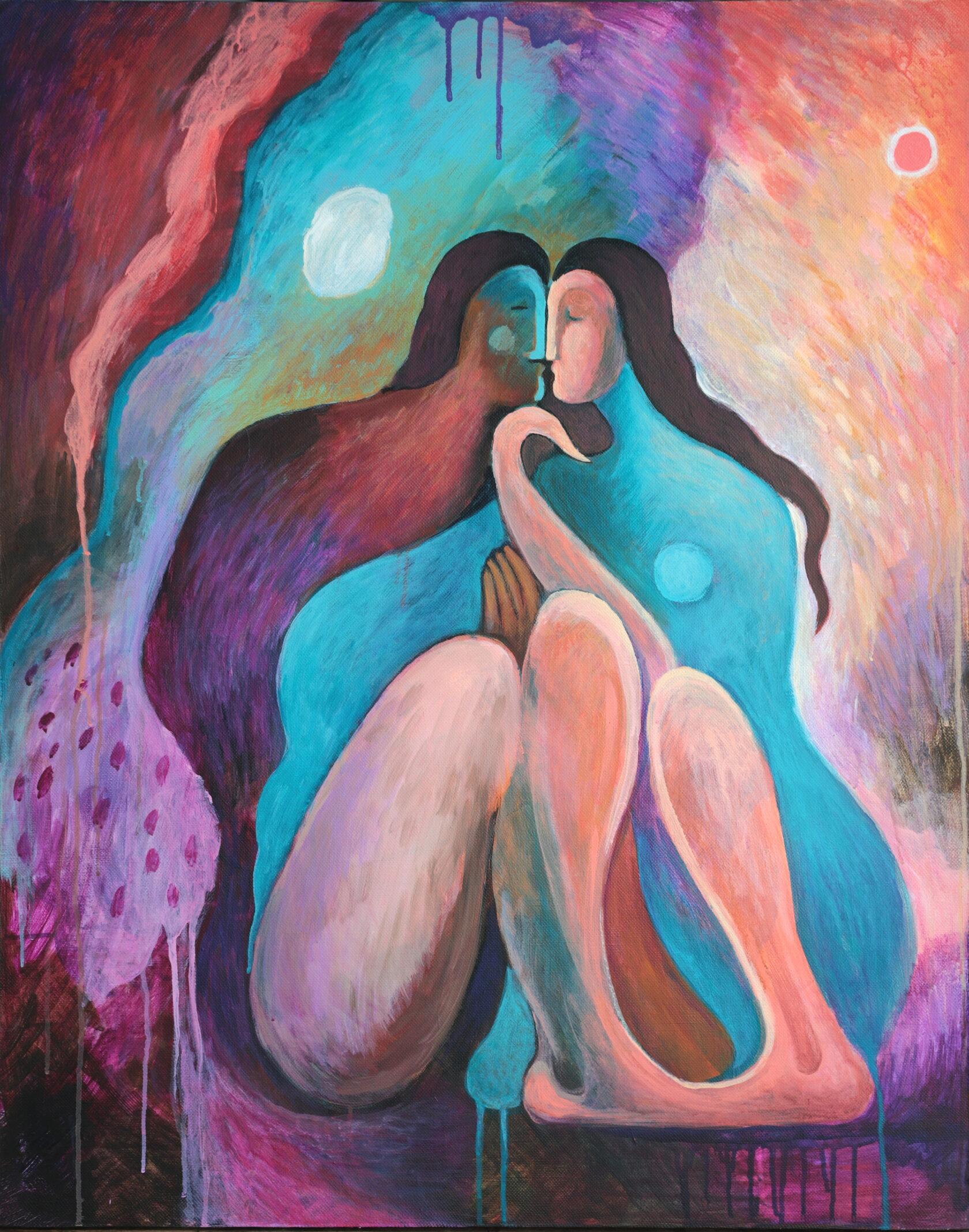 Merger, 100x80cm, acrylique sur toile - Painting de Katya Bim