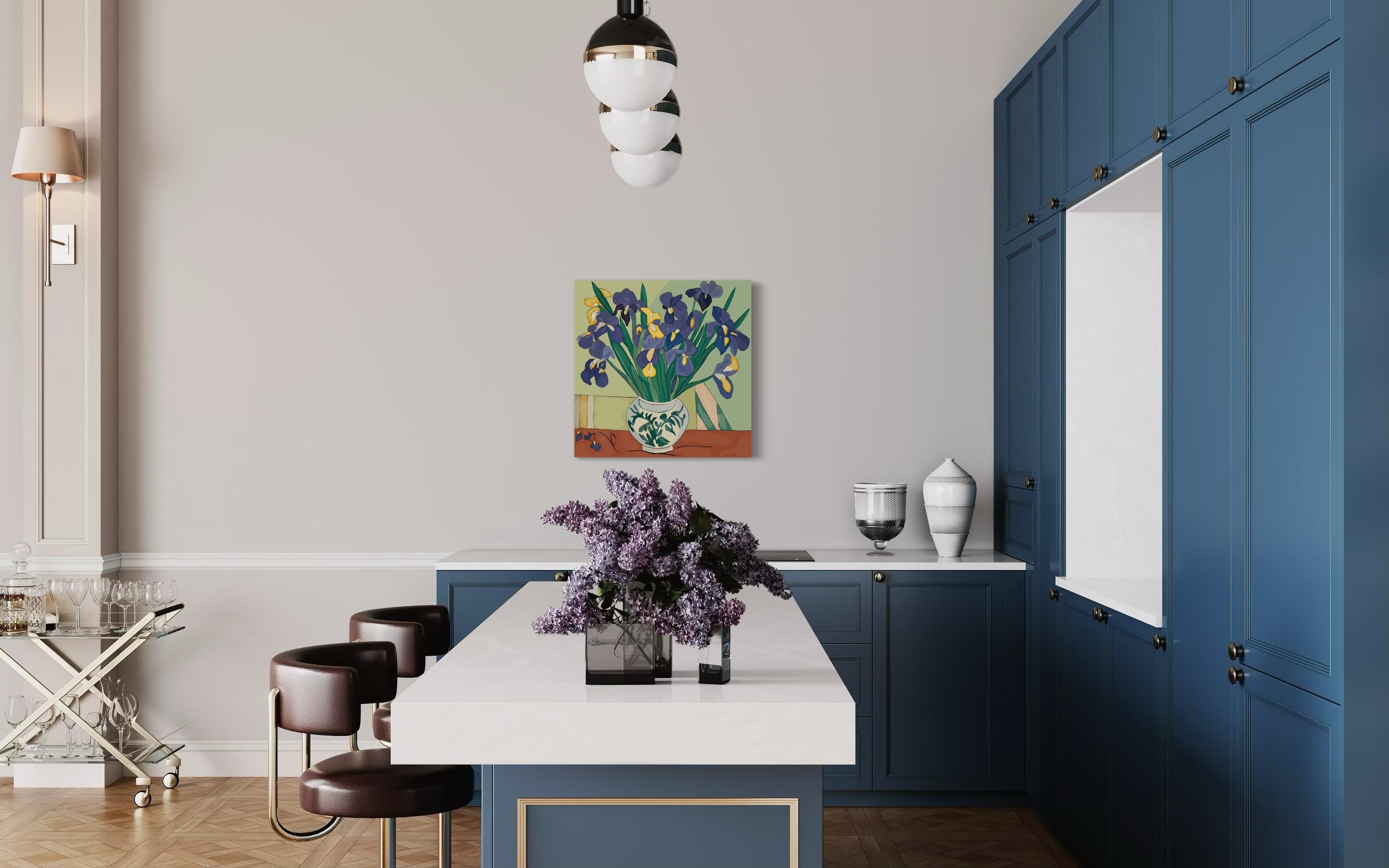 Still life with irises , 70x70cm, print on canvas.Edition 20 pcs. - Pop Art Print by Nina Tsoriti