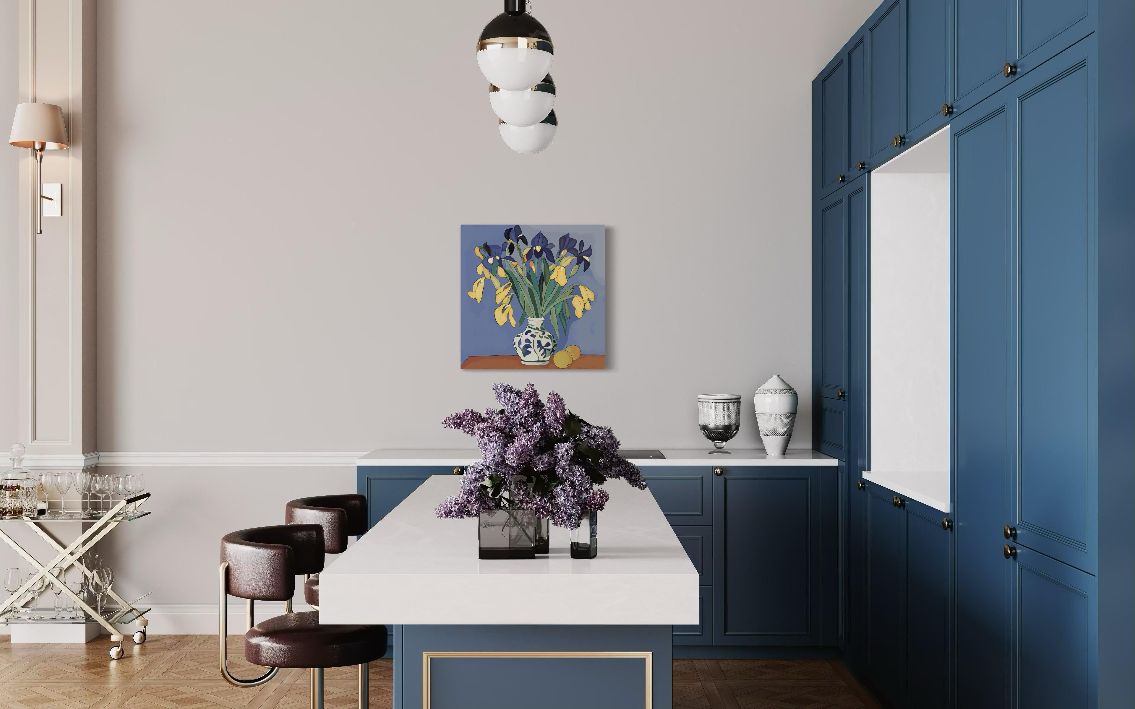 Still life with irises , 70x70cm, print on canvas.Edition 20 pcs. - Pop Art Print by Nina Tsoriti