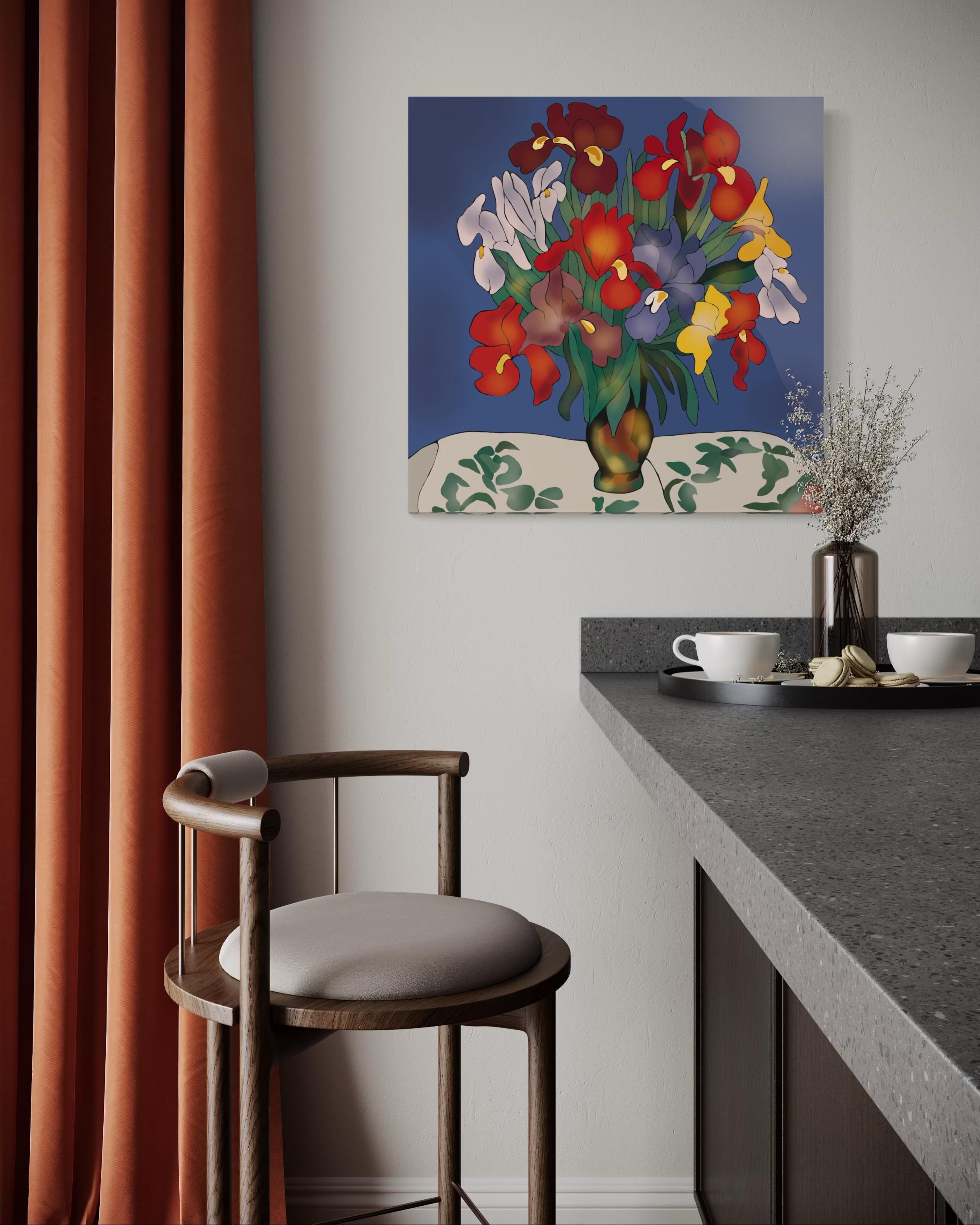 Still life with irises , 70x70cm, print on canvas.Edition 20 pcs. For Sale 1