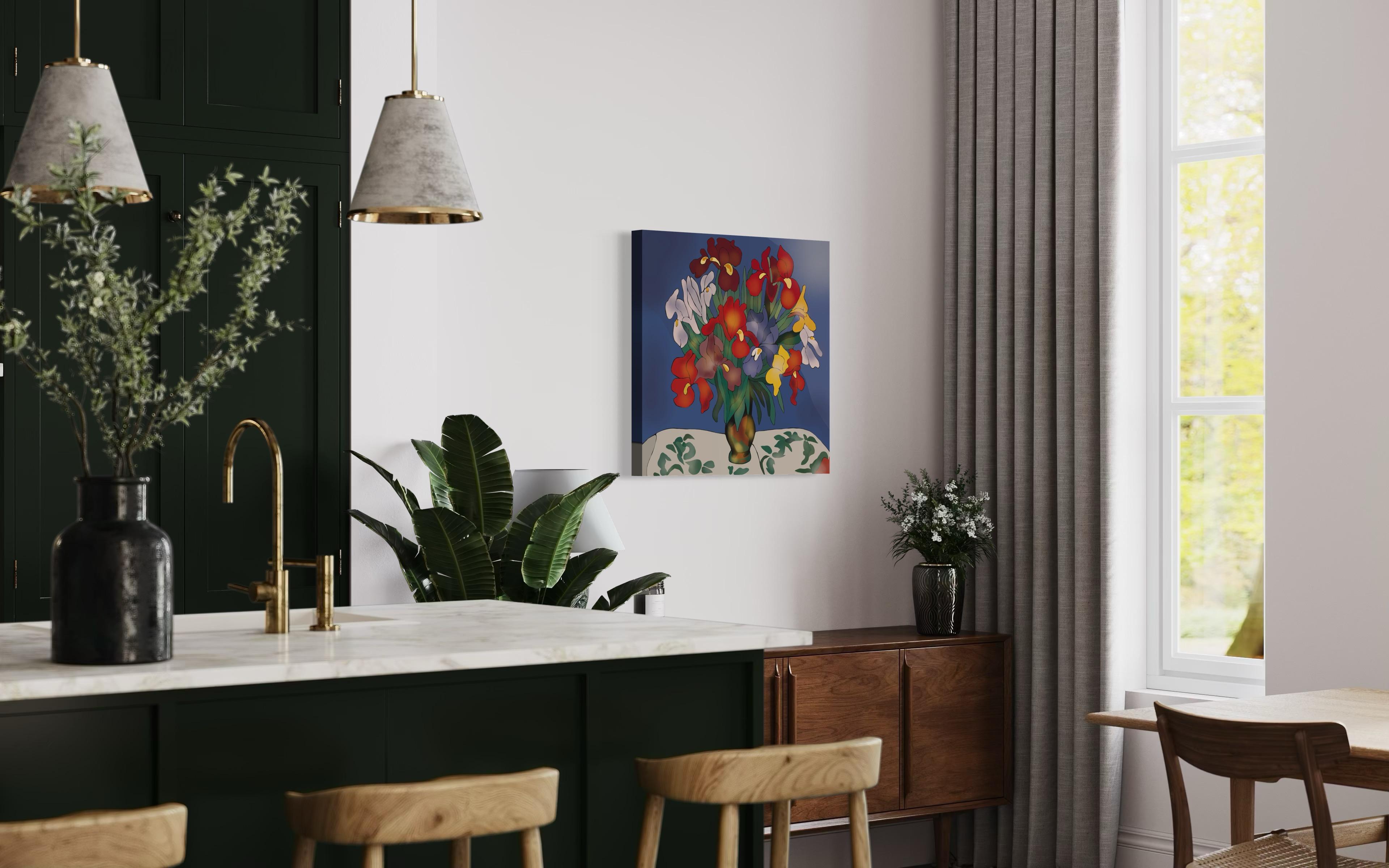 Still life with irises , 70x70cm, print on canvas.Edition 20 pcs. For Sale 4