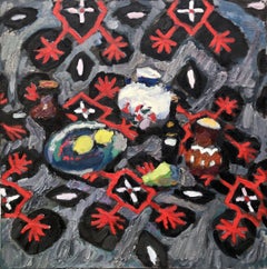 Farbig  Stillleben mit zwei Zitronen, 105x105 cm, Öl auf Leinwand