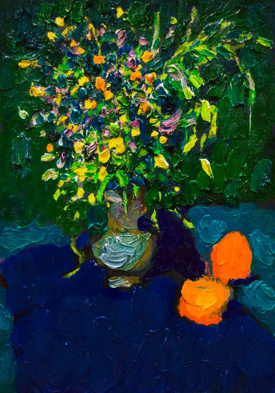 Blumenstrauß, 50x40 cm, Öl auf Leinwand – Art von Petr Petyaev