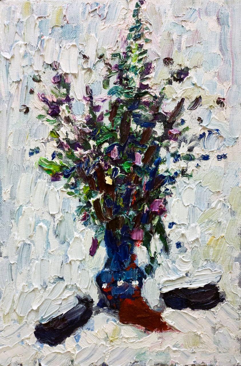 Blumenstrauß, 50x35 cm, Öl auf Leinwand – Art von Petr Petyaev