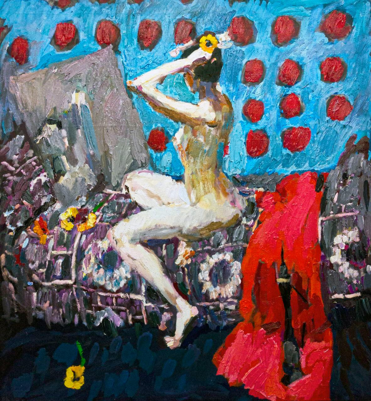 Im Spiegel  , 130x140 cm, Öl auf Leinwand – Painting von Petr Petyaev