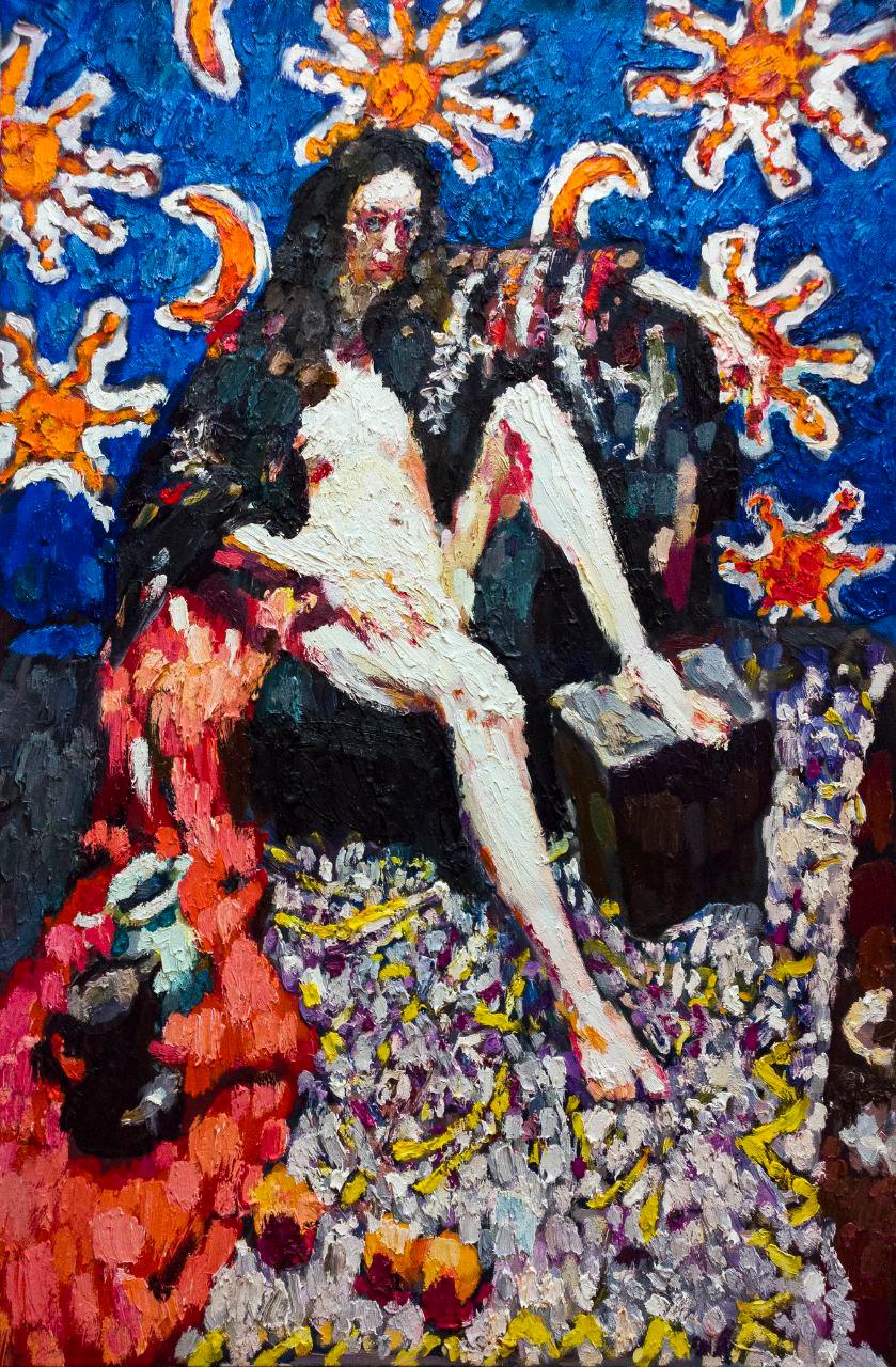 Göttin Nuss, 150x100 cm, Öl auf Leinwand – Art von Petr Petyaev