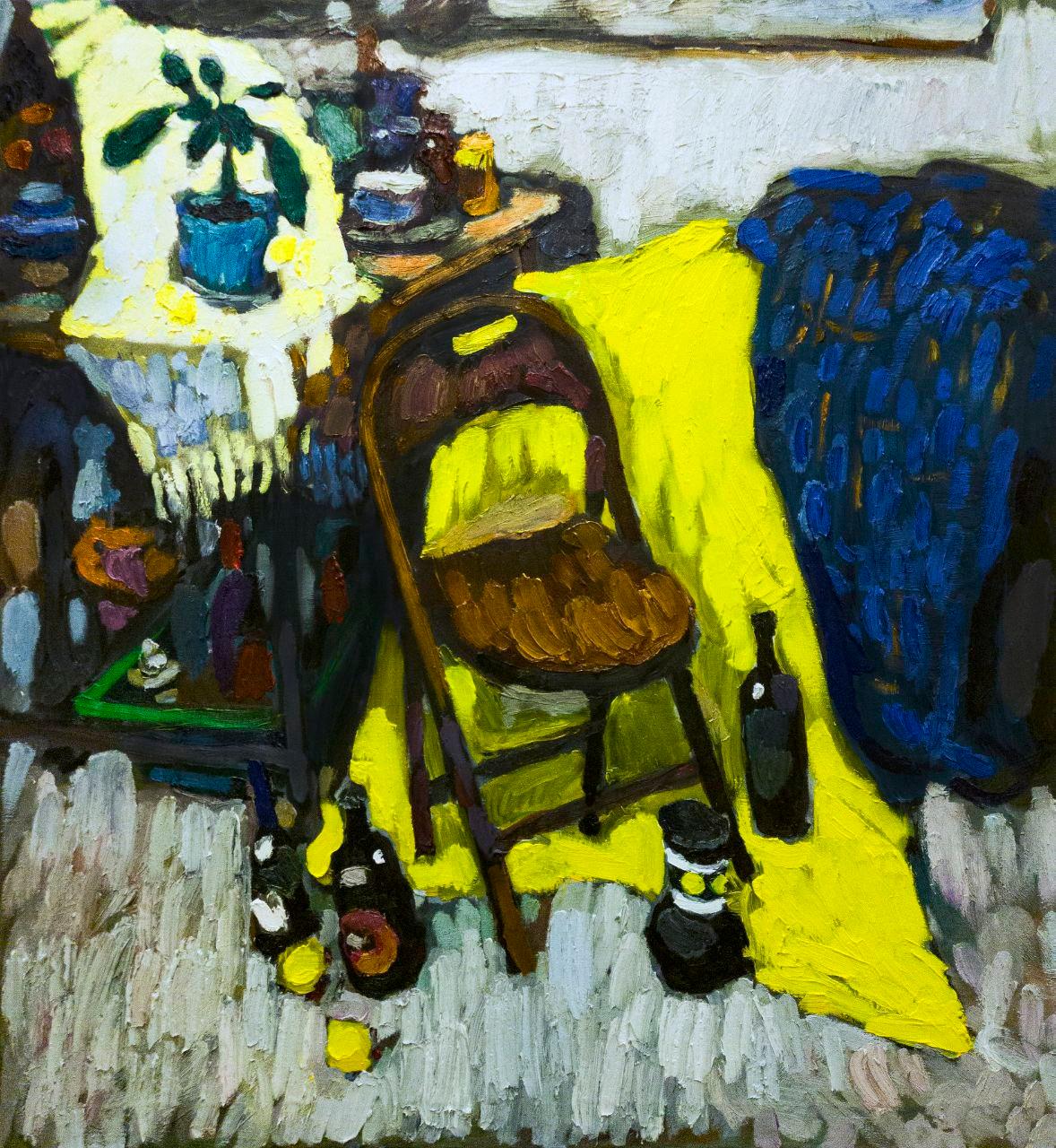 Ein einsamer Stuhl, 130x120 cm, Öl auf Leinwand – Art von Petr Petyaev