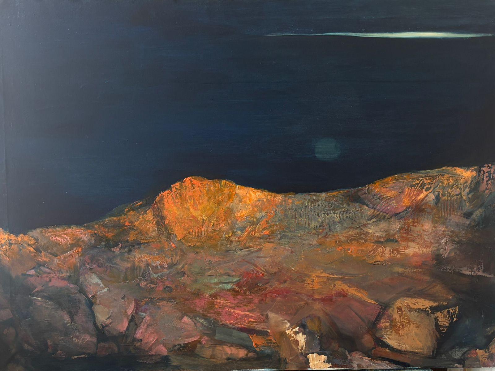 Berglandschaft, 110x80cm, Öl auf Leinwand – Art von Zarina Biganti