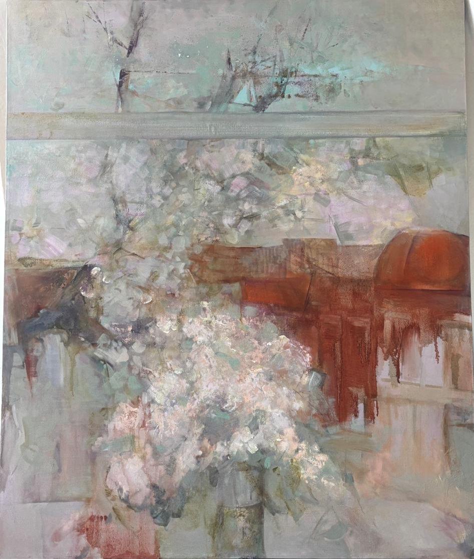 Zarina Biganti Figurative Painting – Garten , 108x90cm, Öl auf Leinwand