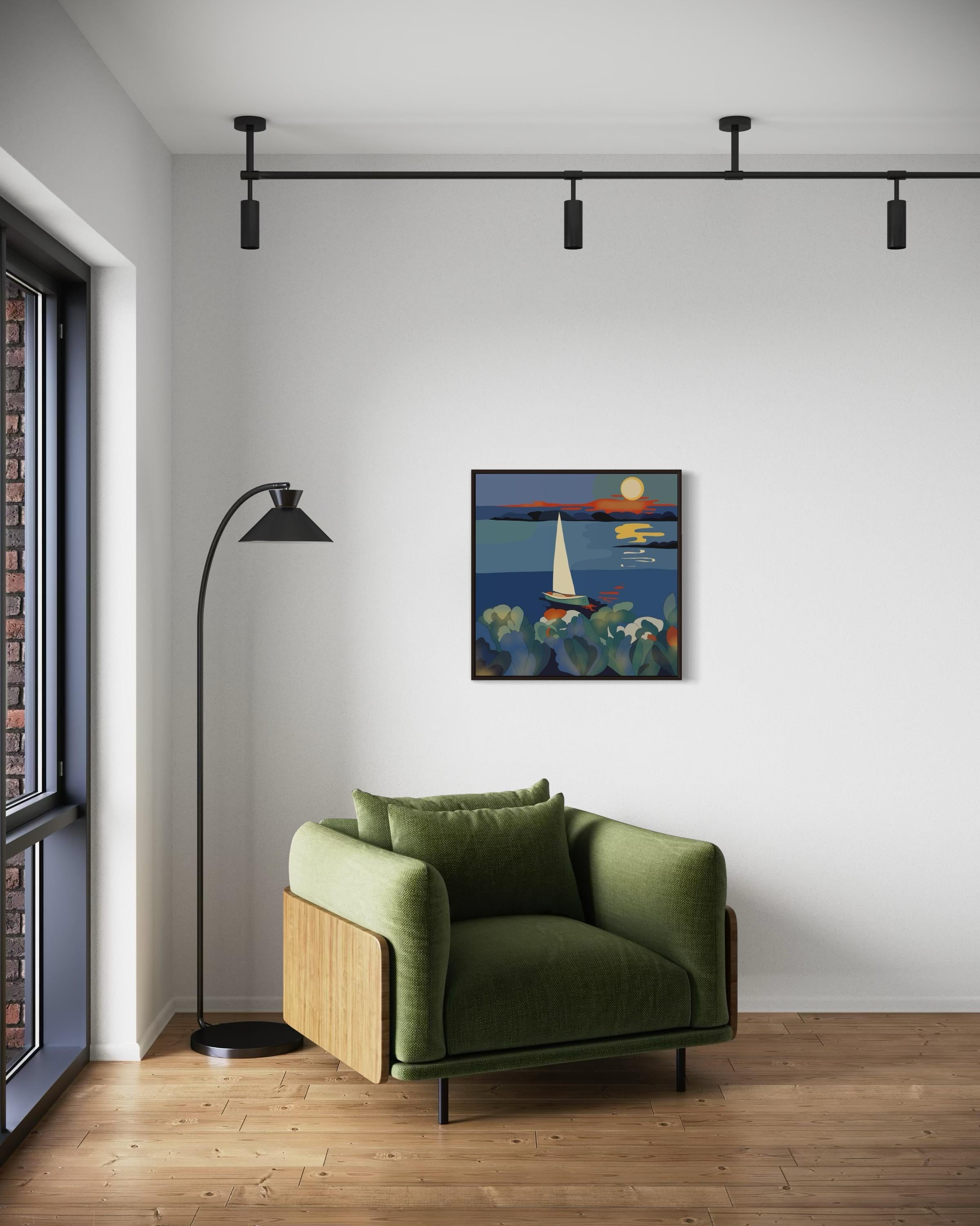 Seascape , 70x70cm, print on canvas.Edition 20 pcs. - Blue Still-Life Print by Nina Tsoriti