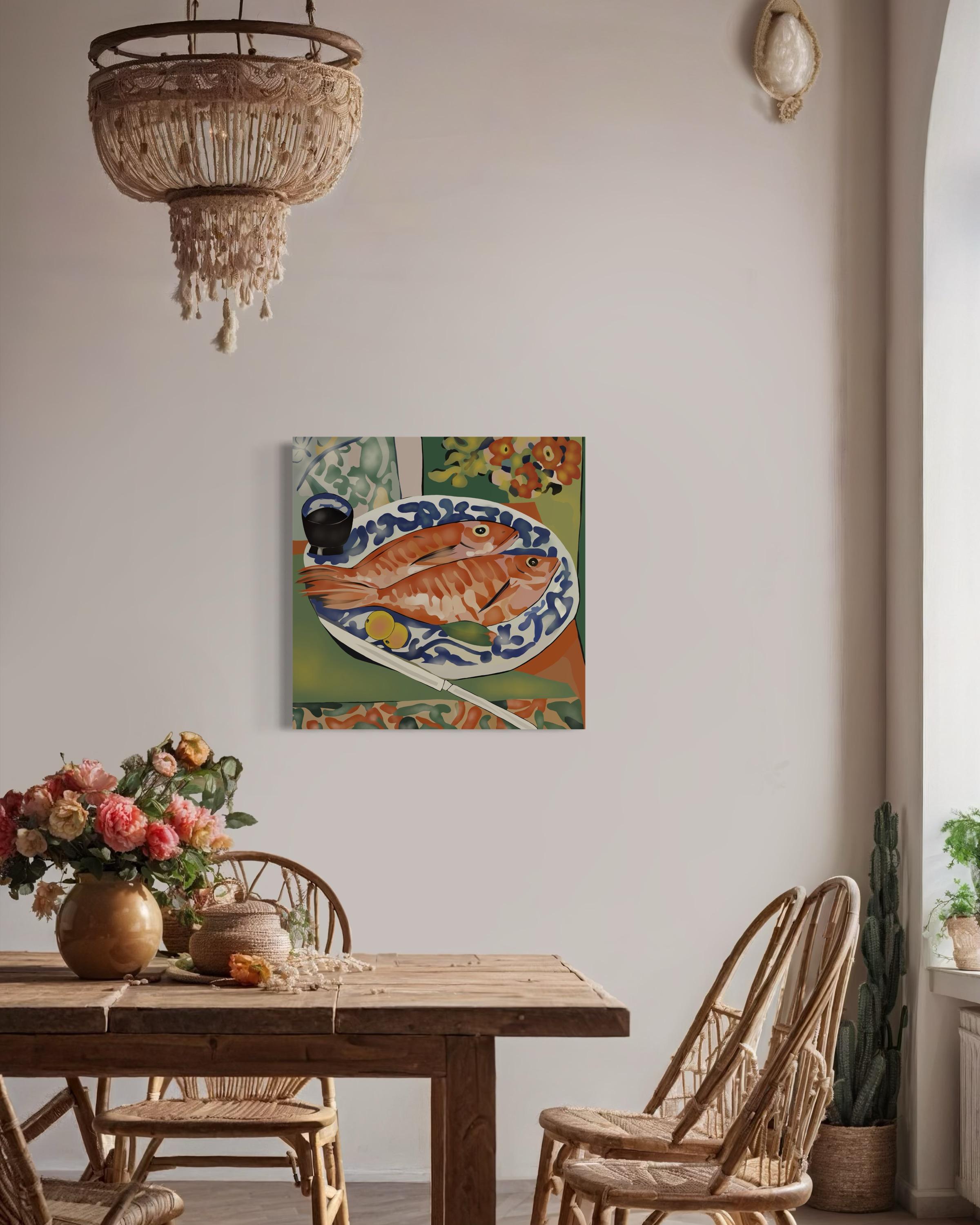 Bodegón con peces, 70x70cm, impresión sobre lienzo.Edición 20 unid. - Art Arte pop de Nina Tsoriti