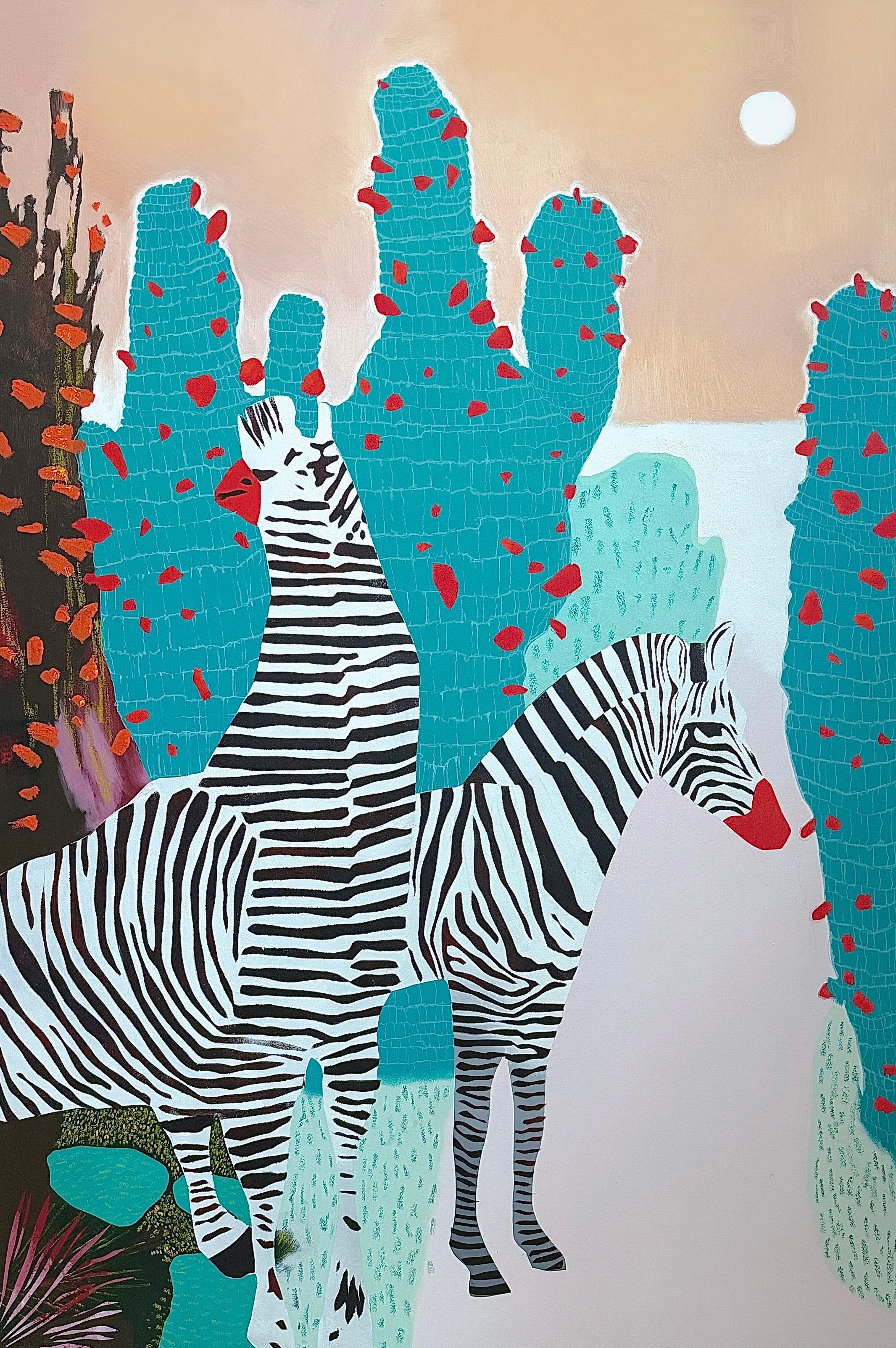 Zebras, 120x80 cm, acrylic, oil, canvas - Art by Elizeveta Pugacheva