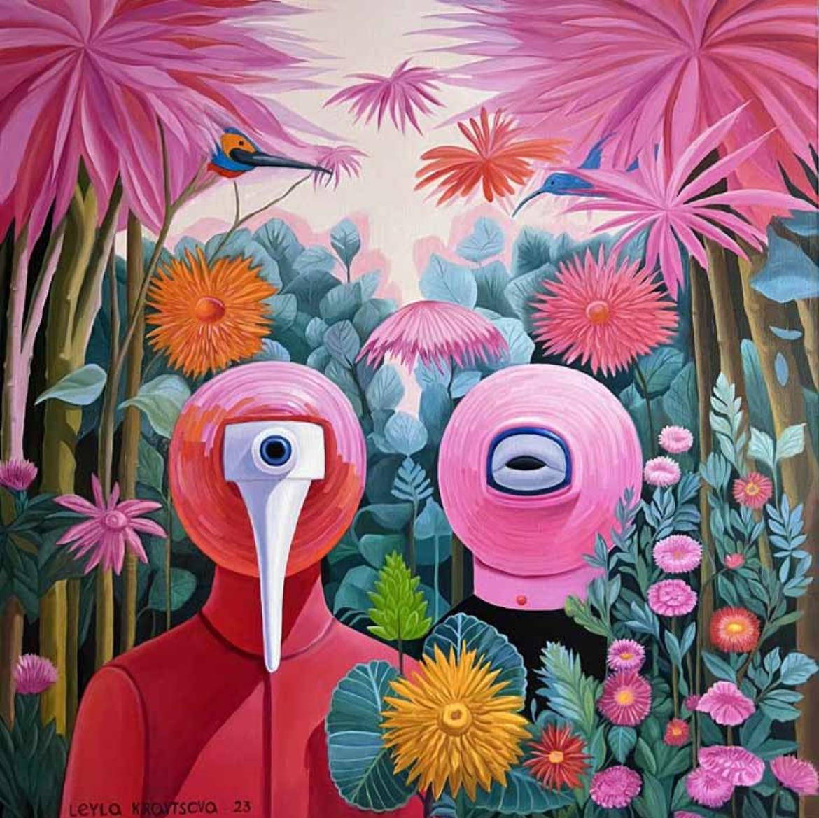 Leyla Kravtsova Figurative Painting - Binary code, 100x100cm, oil on canvas