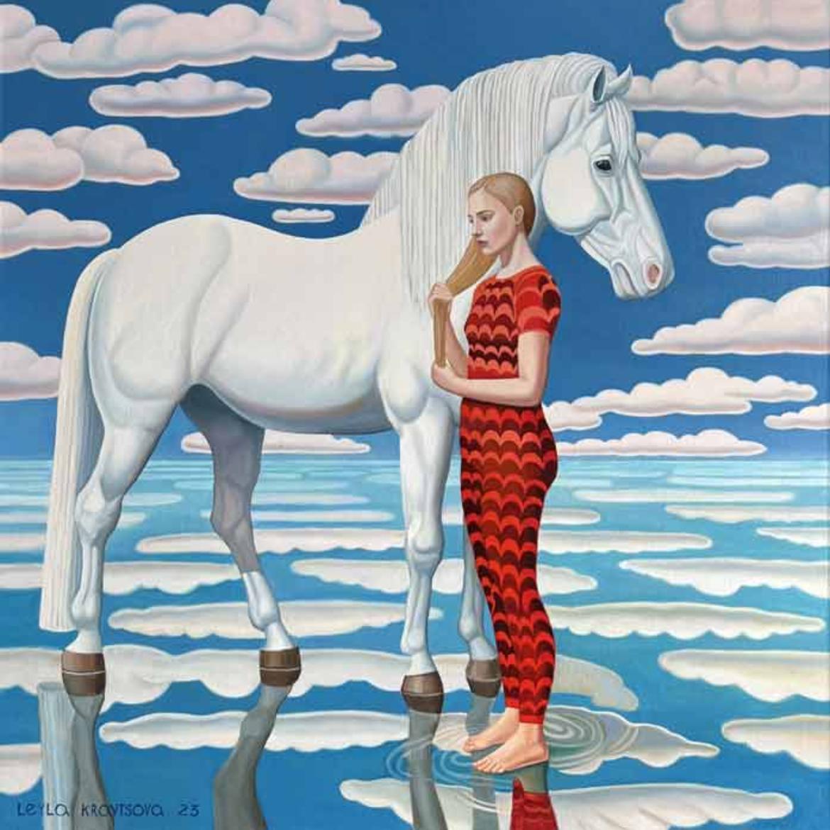 Figurative Painting di Leyla Kravtsova - Doldrums, 100x100cm, olio su tela