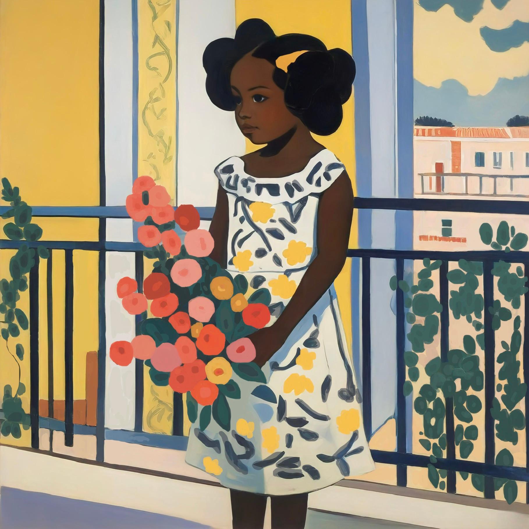 Nina Tsoriti Still-Life Print - On the balcony , 70x70cm, print on canvas.Edition 20 pcs.