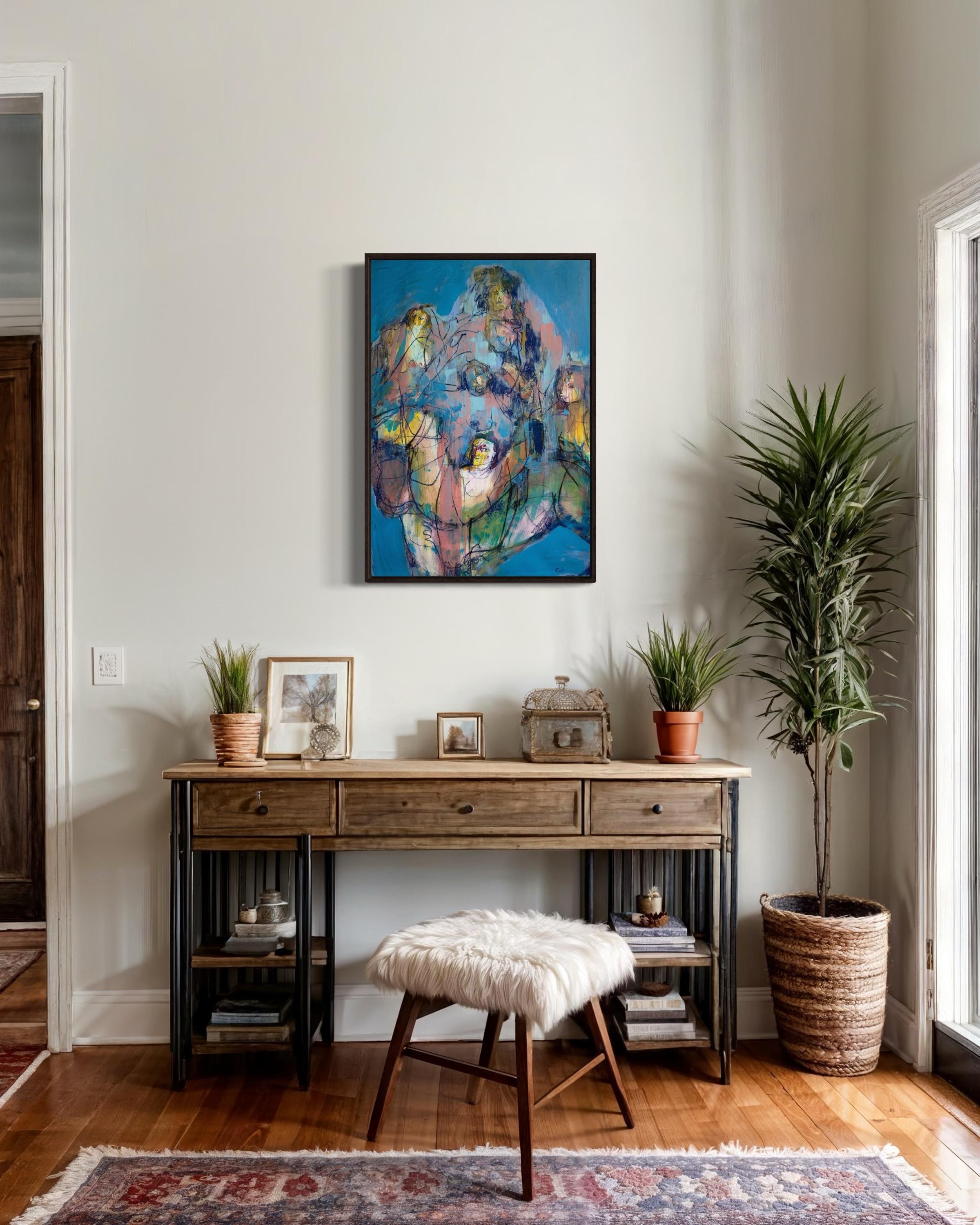 Catch a deer, 78x54cm, acrylic, paper - Abstract Art by Elena Naushirvanova 