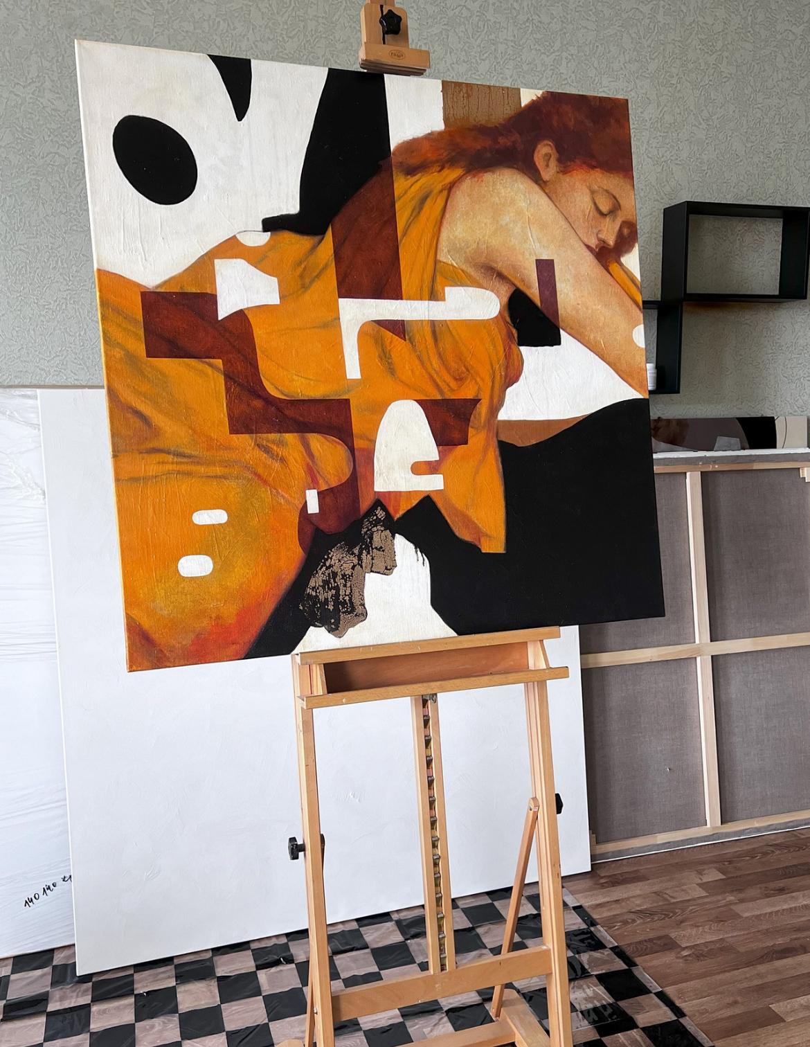 Sleeping , 100x100cm, acrylique sur toile - Abstrait Painting par Olga Rikun