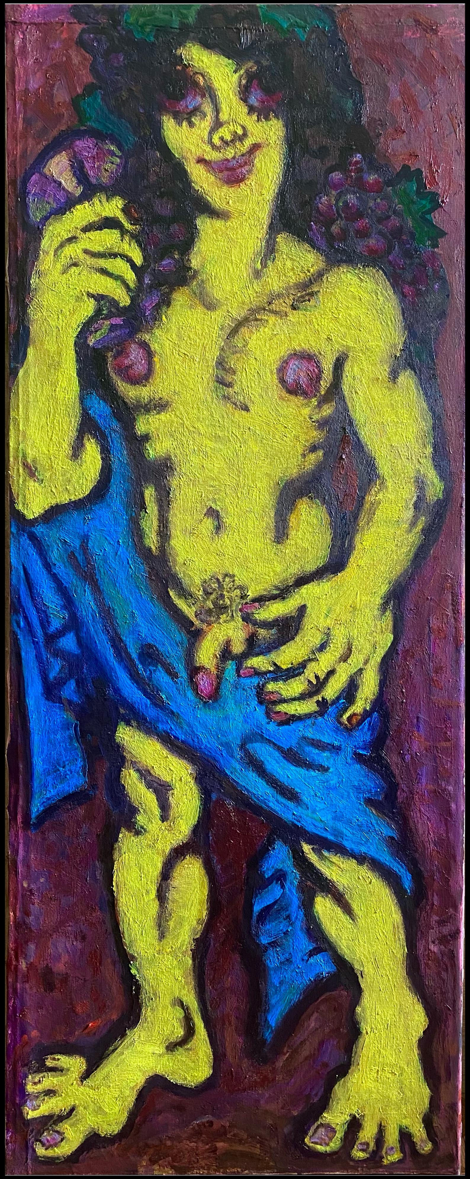 Figurative Painting di Vladislav Volodarsky - Bacco ubriaco, 130x55 cm, olio su tela