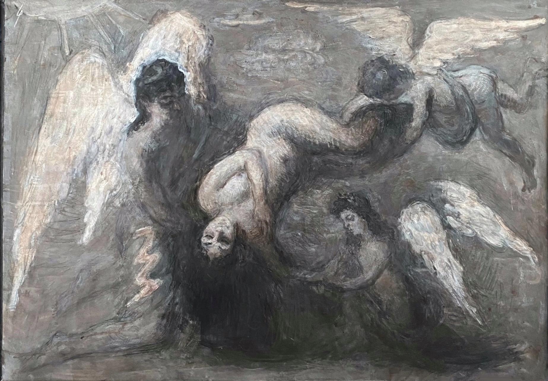 Amore e Psiche, 84x120 cm, acrilico su carta