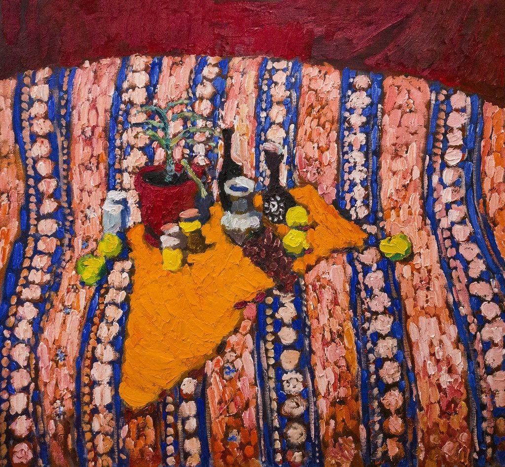 Stillleben, 120x130 cm, Öl auf Leinwand – Art von Petr Petyaev