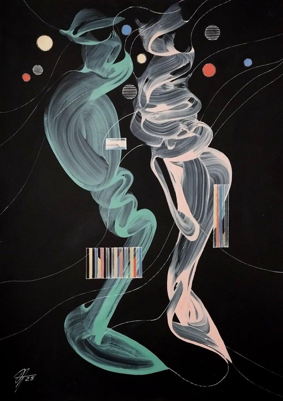 Technomeditation, 70x50 cm, acrylic on black paper
