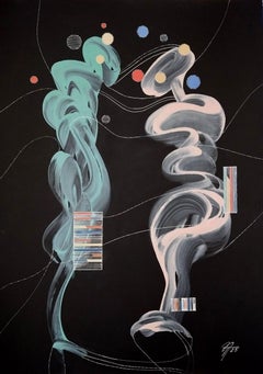 Technomeditation, 70x50 cm, acrylic on black paper