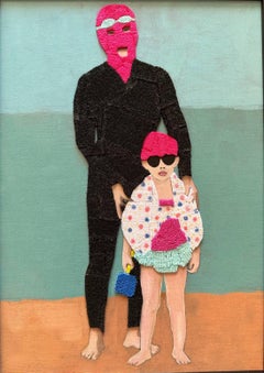 In vacanza, 30x25 cm, tela su cartone, acrilico, maglieria