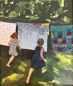 In vacanza, 35x25 cm, tela su cartone, acrilico, maglieria
