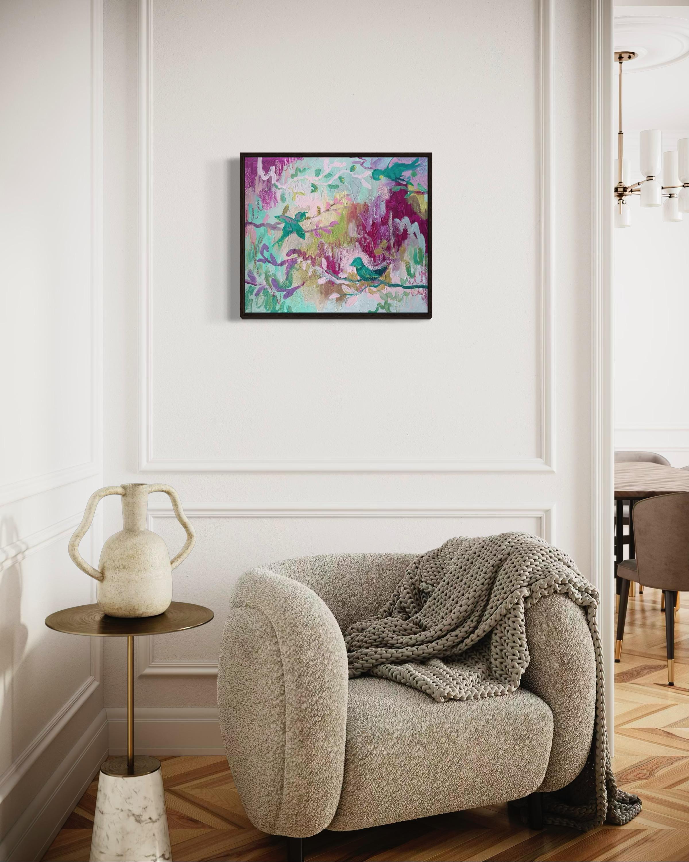 Birds, 50x60cm, acrylic on canvas, pastel For Sale 1