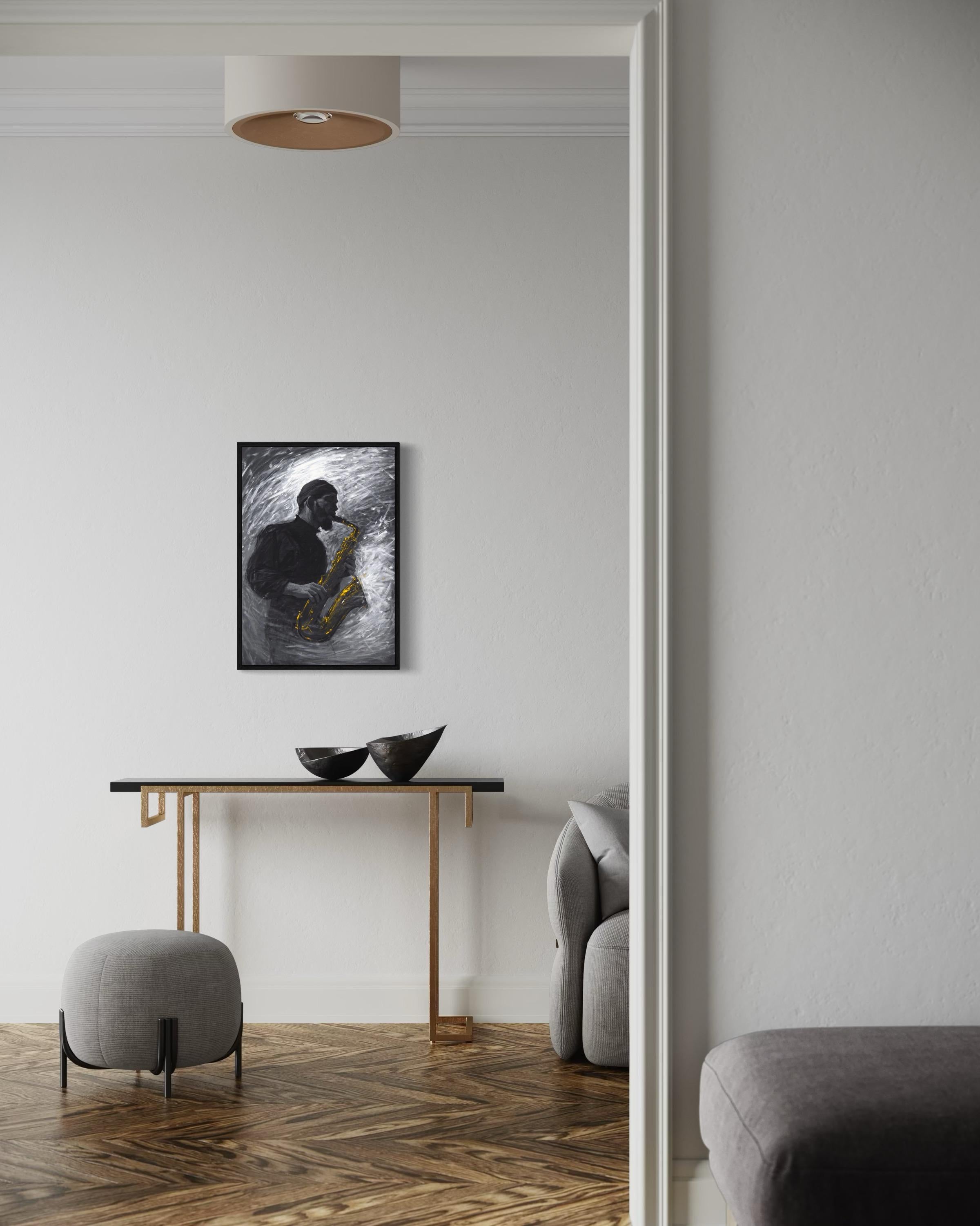 SAXOPHONIST, 100x70 cm, Tempera/Papier im Angebot 2