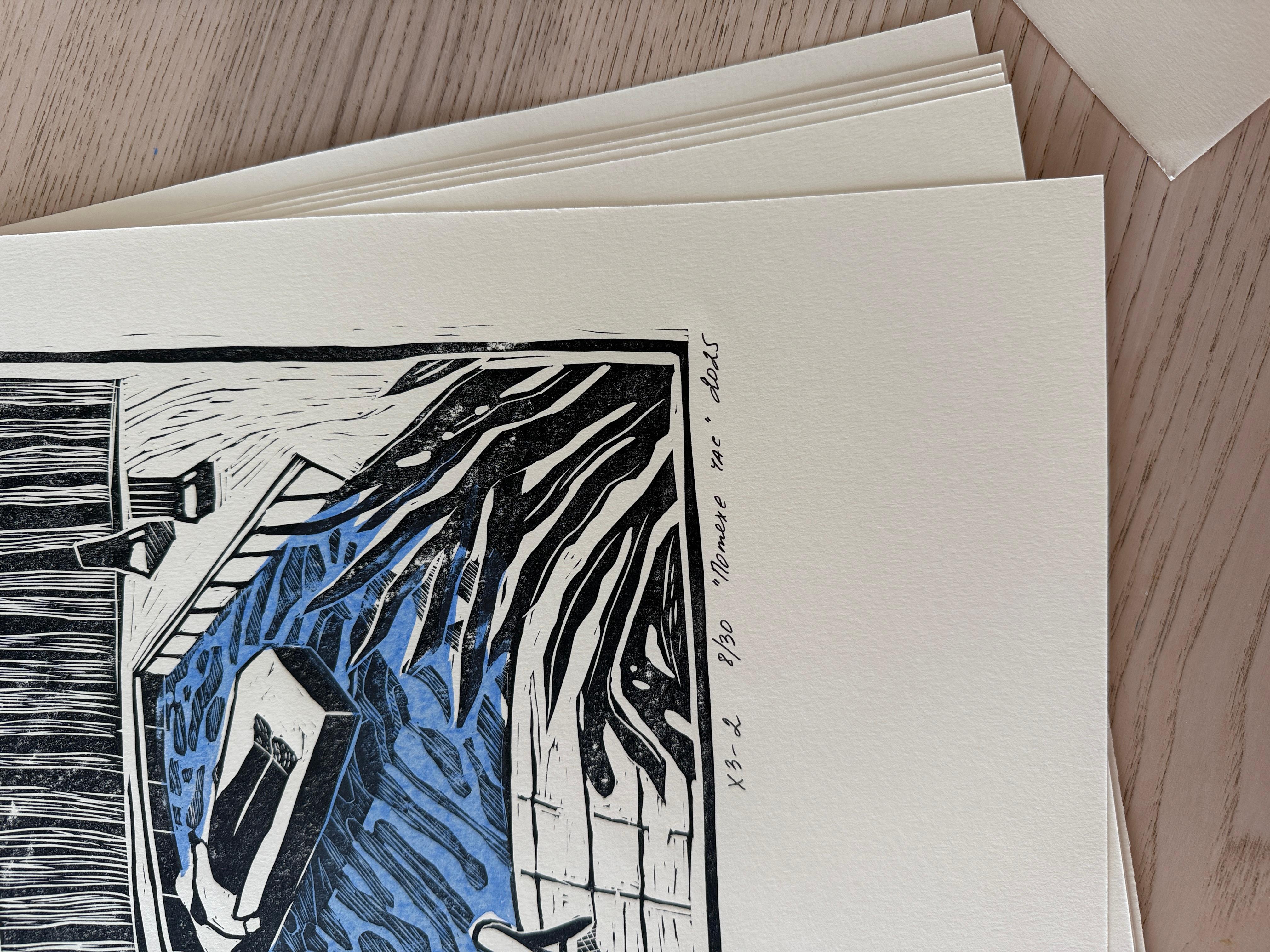 Time for fun, 42 x 30 cm, linocut, paper - Contemporary Art by Elizeveta Pugacheva