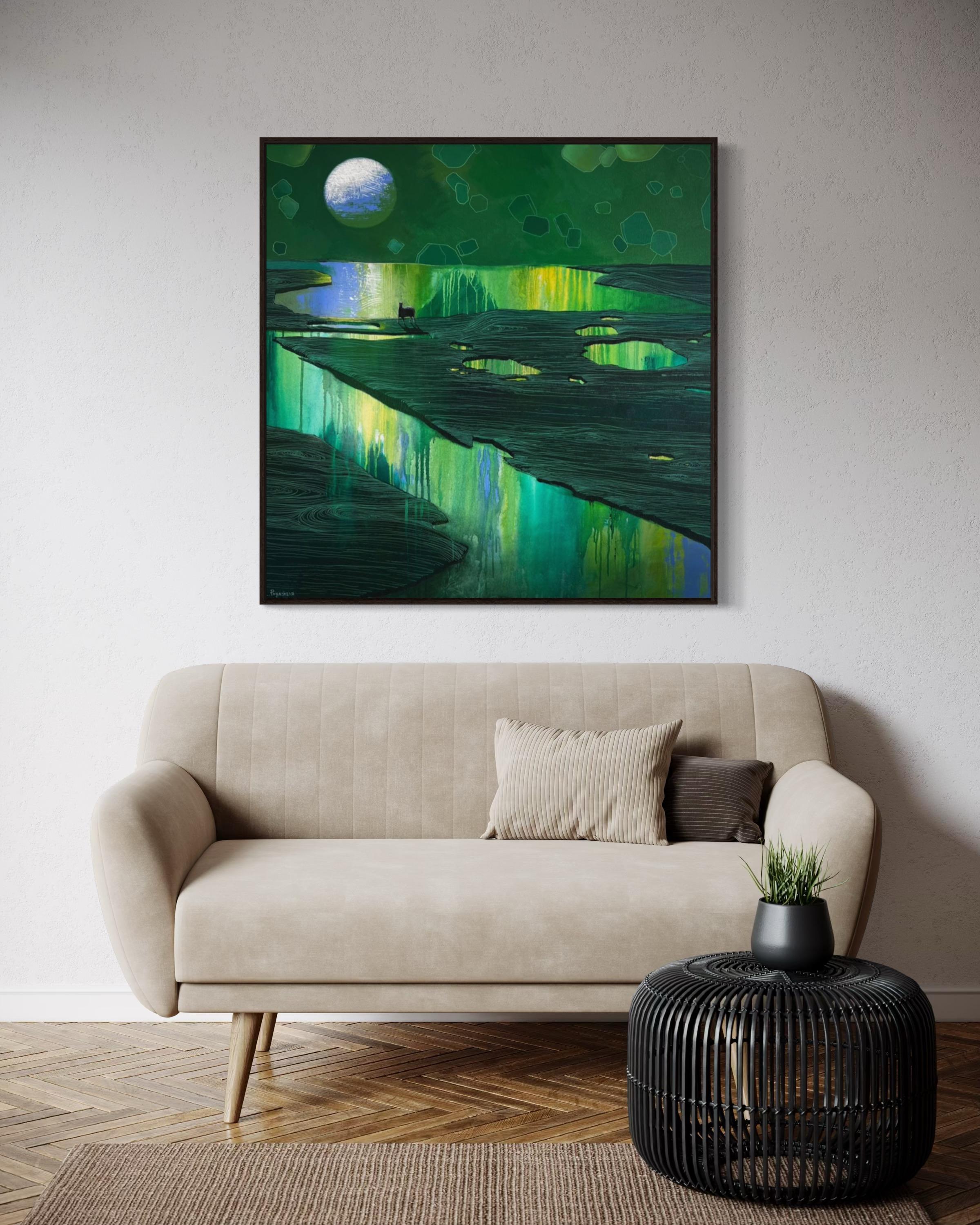 Green planet, 100x100 cm, oil on canvas For Sale 3