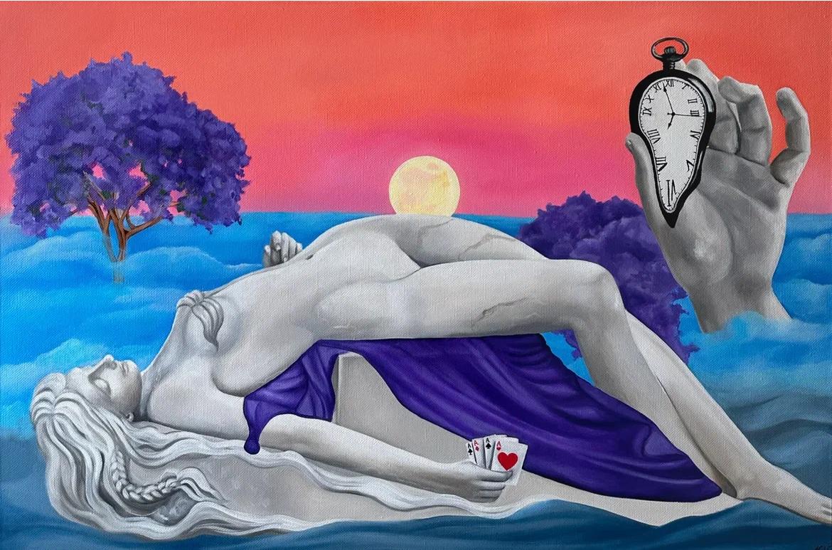 Jeder braucht mal Urlaub, 80x120cm, Öl auf Leinwand – Painting von Ksenia Velikzhanina