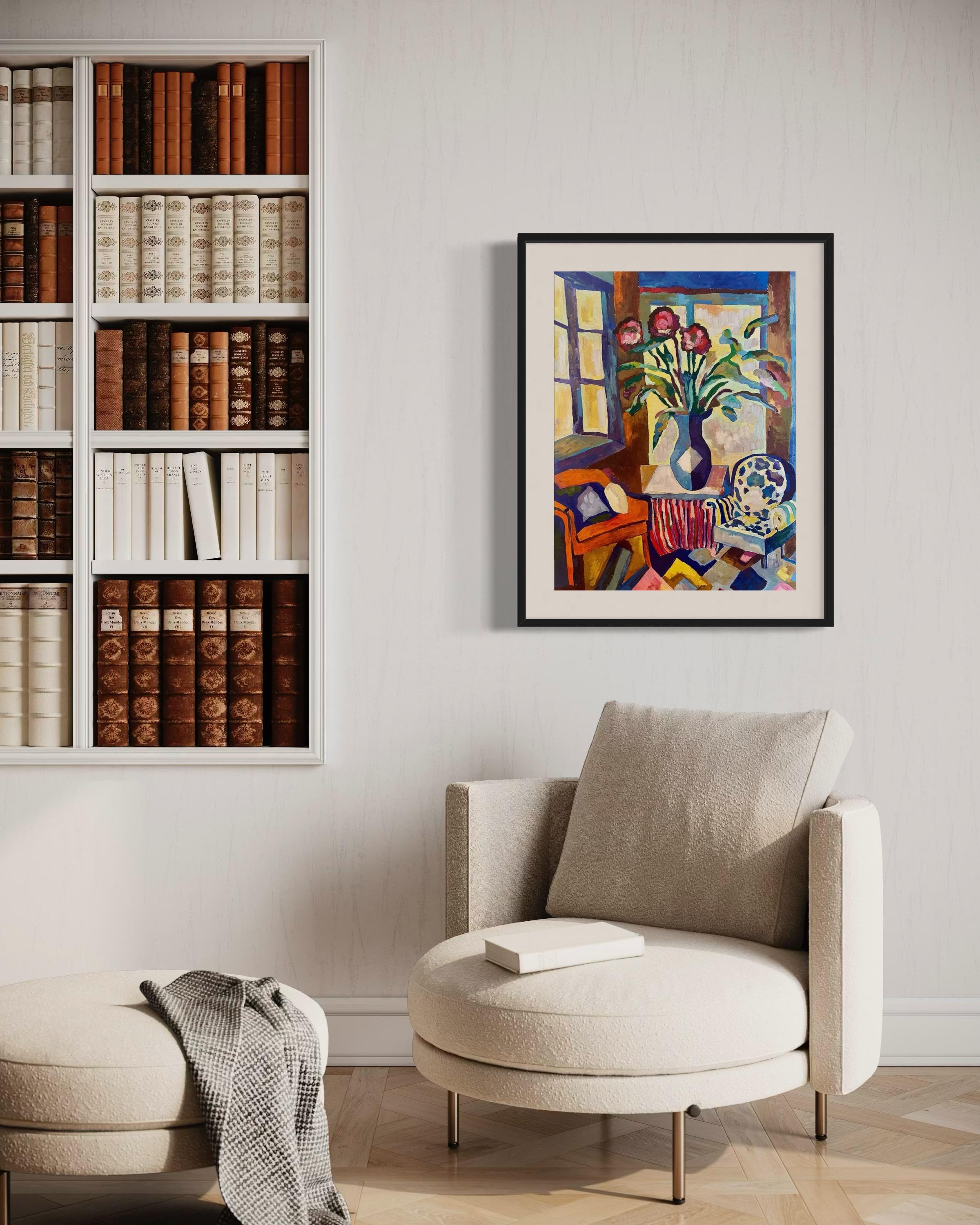 « Granny's chair », papier/huile, 70x50 cm. en vente 1
