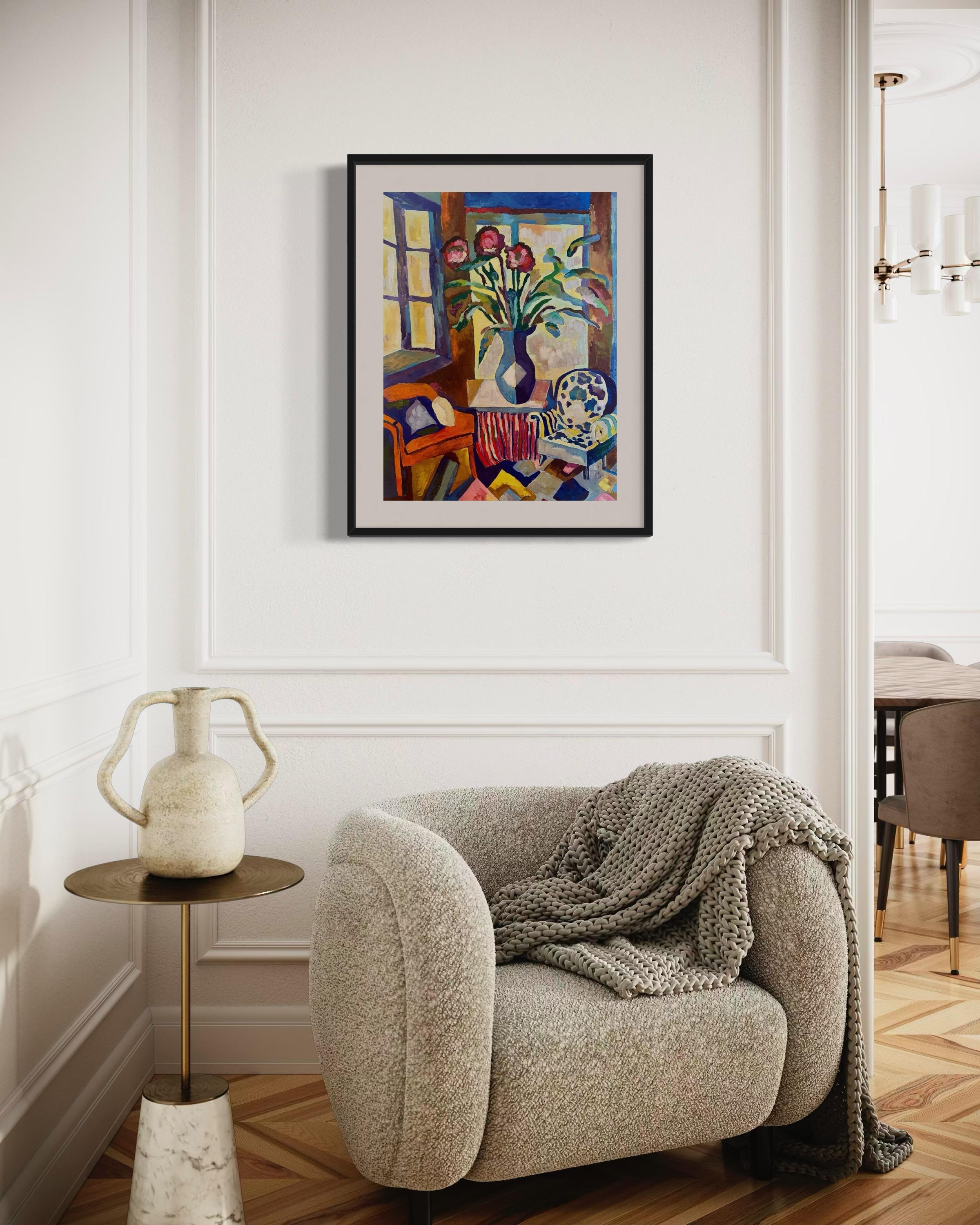 « Granny's chair », papier/huile, 70x50 cm. en vente 2