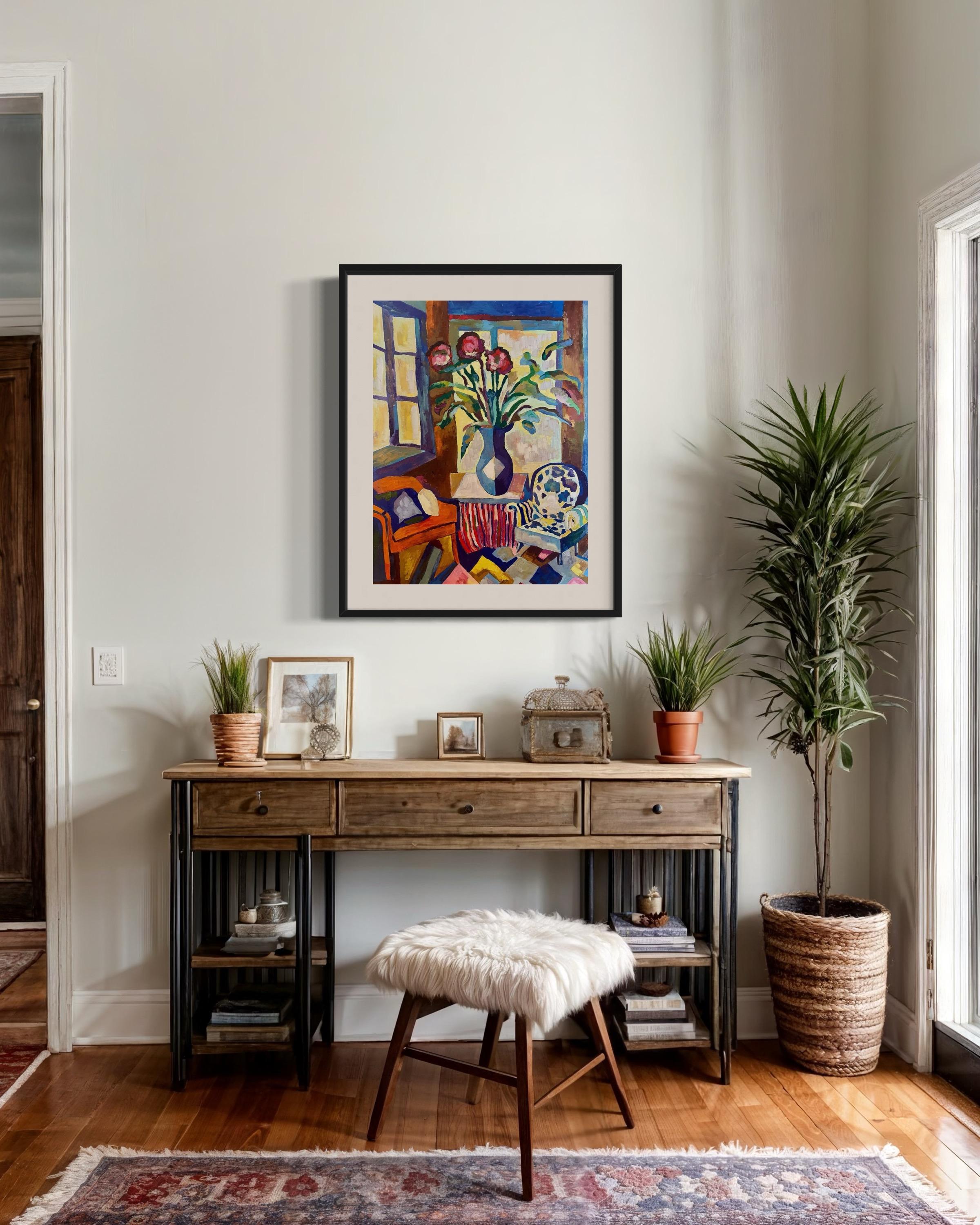 « Granny's chair », papier/huile, 70x50 cm. en vente 7