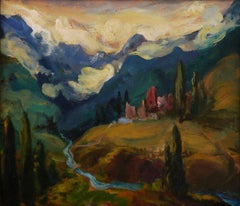 Bergdorf, 40x47 cm, Öl auf Leinwand