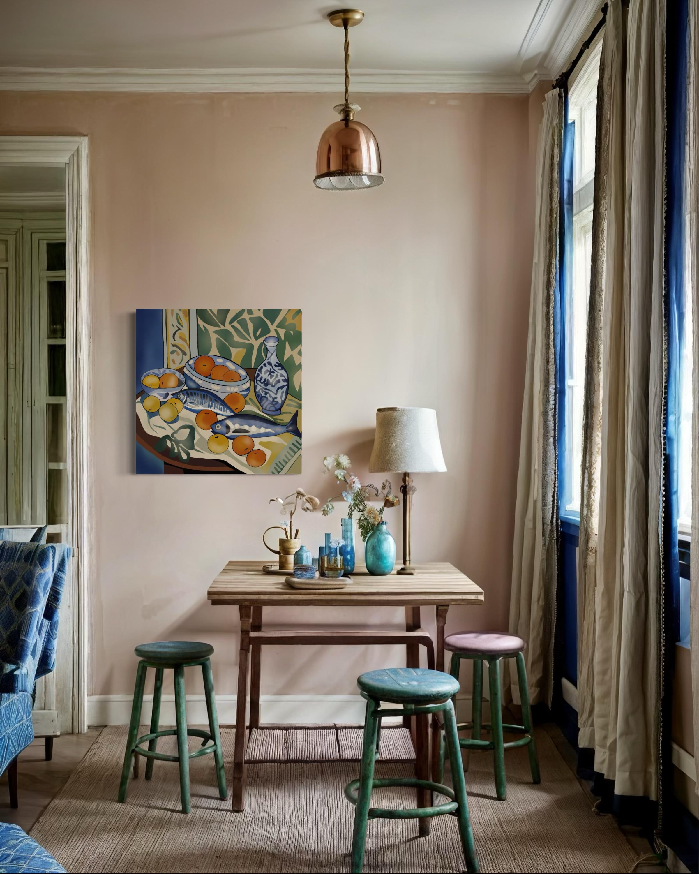 Still life with fish, 70x70cm, print on canvas.Edition 20 pcs. For Sale 1