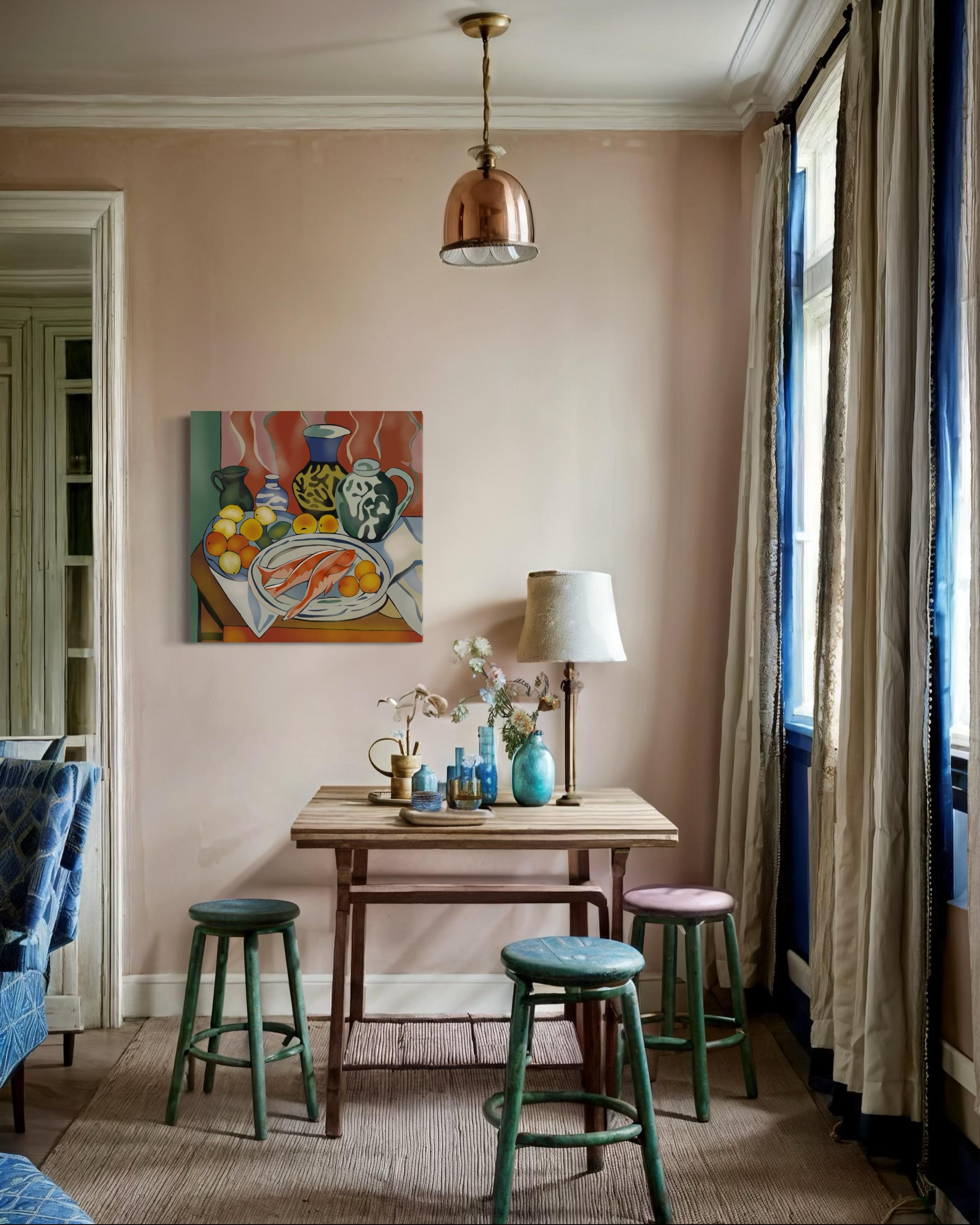 Still life with fish, 70x70cm, print on canvas.Edition 20 pcs. For Sale 2