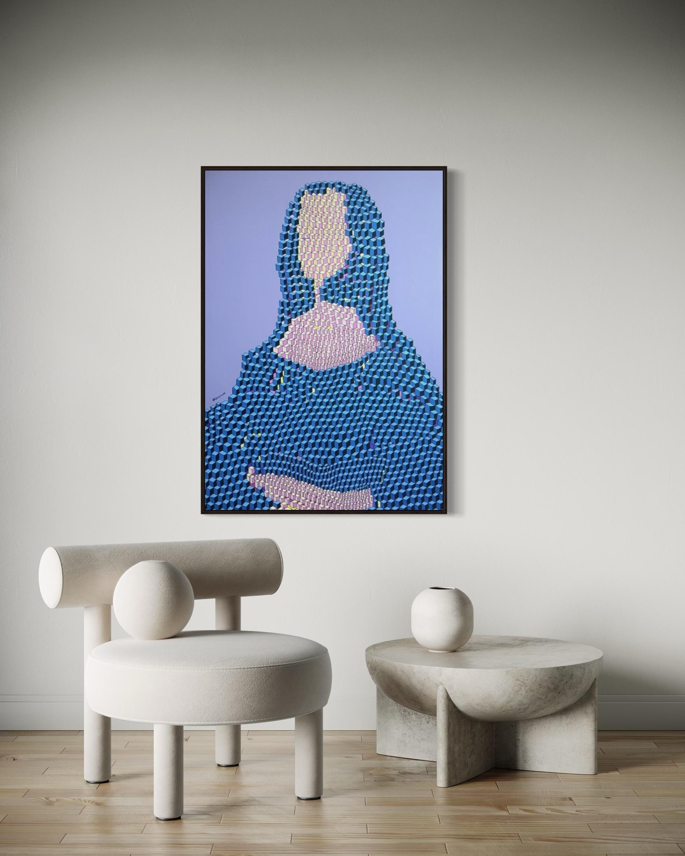 Mona Lisa, 120x80cm, acrylic on canvas - Blue Figurative Painting by Ira Kub